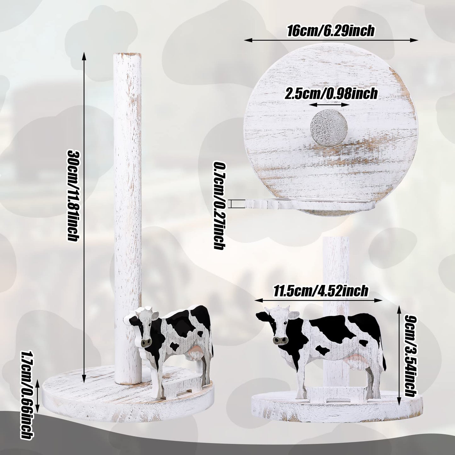 Yetene Cow Paper Towel Holder Wooden Farmhouse Paper Towel Holder Countertop Cow Kitchen Accessories Farm Bathroom Table Decor Gifts