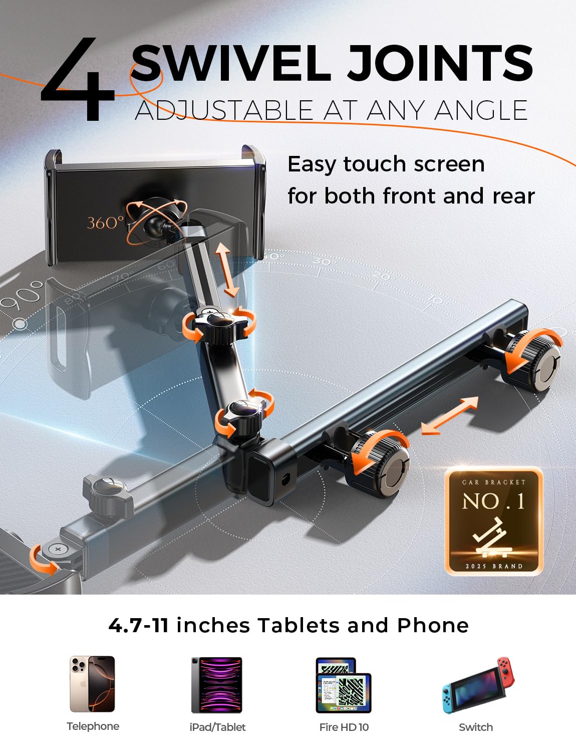 LISEN for iPad Holder Car Road Trip Essentials Travel Activities for Toddler Kids Gifts, Car Accessories for Women Moms Truck Interior 3in1 Tablet Holder for Back Seat Car Camping Headrest Organizer