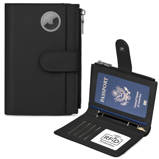 ZENTREON Passport Holder for Travel, Leather Passport Wallet with Airtag Slot, RFID Blocking Travel Wallet for Women Men, Passport Cover with Air Ticket Card Cash Coin Pocket, Travel Essentials Gift