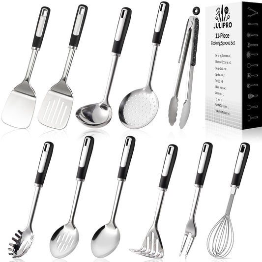 Stainless Steel Kitchen Utensil Set – Premium Thickened Cooking Utensils Set, Silver Kitchen Tools Set for Cooking, Dishwasher Safe Kitchen Tool Set