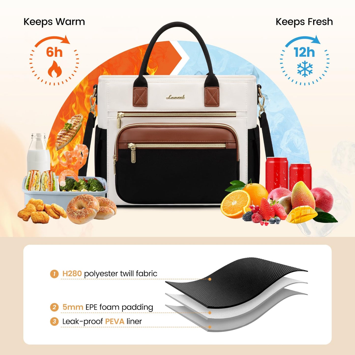 LOVEVOOK Insulated Lunch Bag Women,Wide Opening Adult Lunch Box Women,Leakproof Cooler Bag for Work Picnic Beach Family College,Lunch Teacher Tote Bag with Adjustable Shoulder Strap and Cup Holder