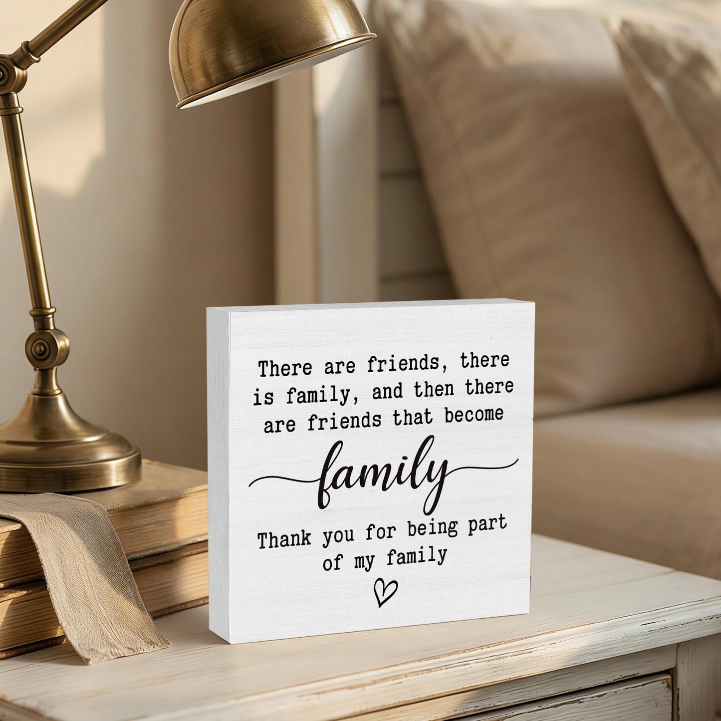 GWOKPAAI Friendship Gifts Wooden Box Signs Desk Decor, Best Friends BFF Gifts, There Are Friends That Become Family Wooden Signs Desk Decorations for Home Bedroom Tabletop Shelf Wall, 5x5in