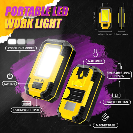 WARSUN 3 PC Led Work Lights Rechargeable Magnetic Mechanic Light Portable Worklight for Camping Car Repairing 30w 1200 High Lumens Bright, Yellow Stocking Stuffers Mens/Dad Gifts