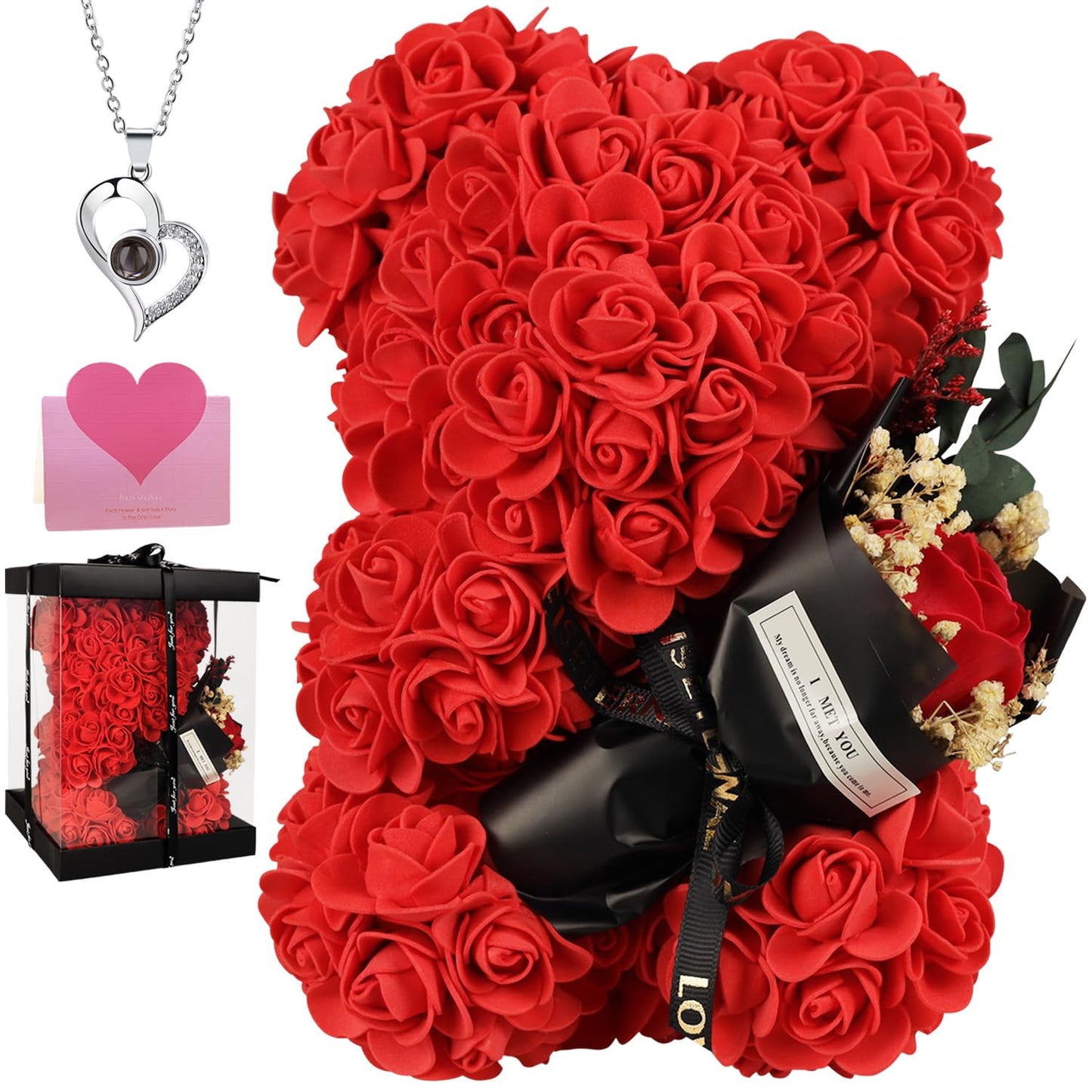 Mothers Day Rose Bear Gifts for Mom - Romantic Forever Preserved Roses Floral Teddy Bear Rose Bear, Eternal Love Keepsake Gifts for Girlfriend/Wife - Anniversary & Birthday Gifts for Women