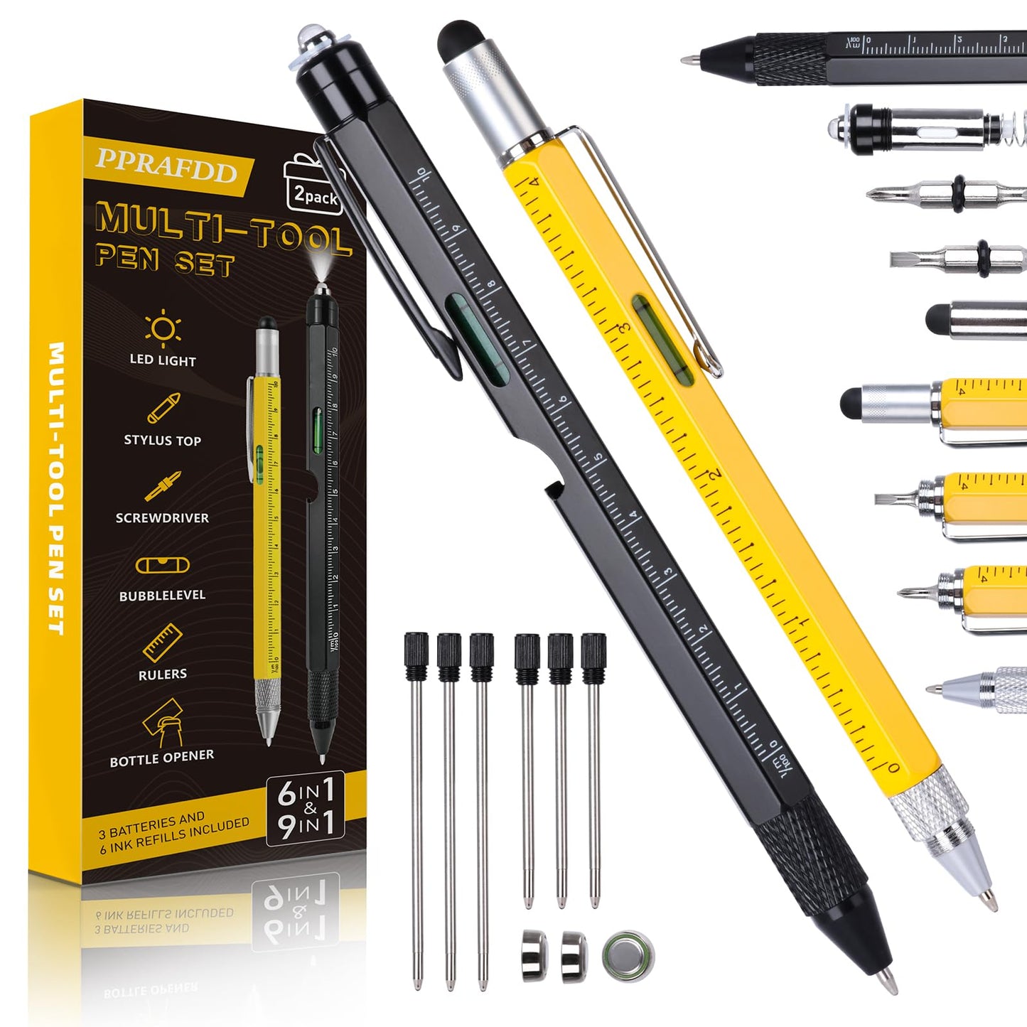 PPRAFDD 9 in 1 Multitool Pen Set, Gifts for Men, Multi Tool Pen Set, Mens Gifts for Fathers Day Dad Gifts, Birthday Gifts for Him, Valentines Day Gifts for Him, Stocking Stuffers for Adults Men