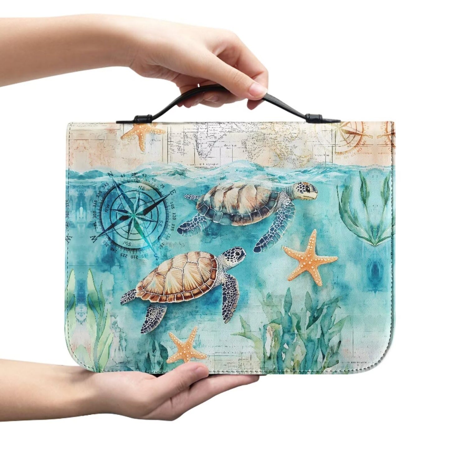 WUYOJUXA Sea Turtle Bible Cover Case for Women Men Study Bible Case Ocean Carrying Book Case for Bible Accessories Christian Gifts For Women-size：L