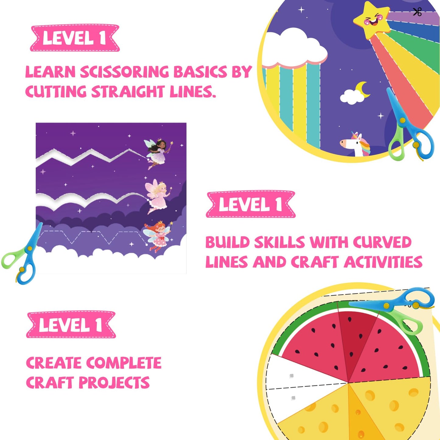Toddler Scissor Skills Activity Book, Art Supplies and Crafts for Kids 4-6, Fine Motor Toys Game, 2 Safety Scissors, Easter Christmas Birthday Gifts for Kids Little Boys Girls, Preschool Snip Learning