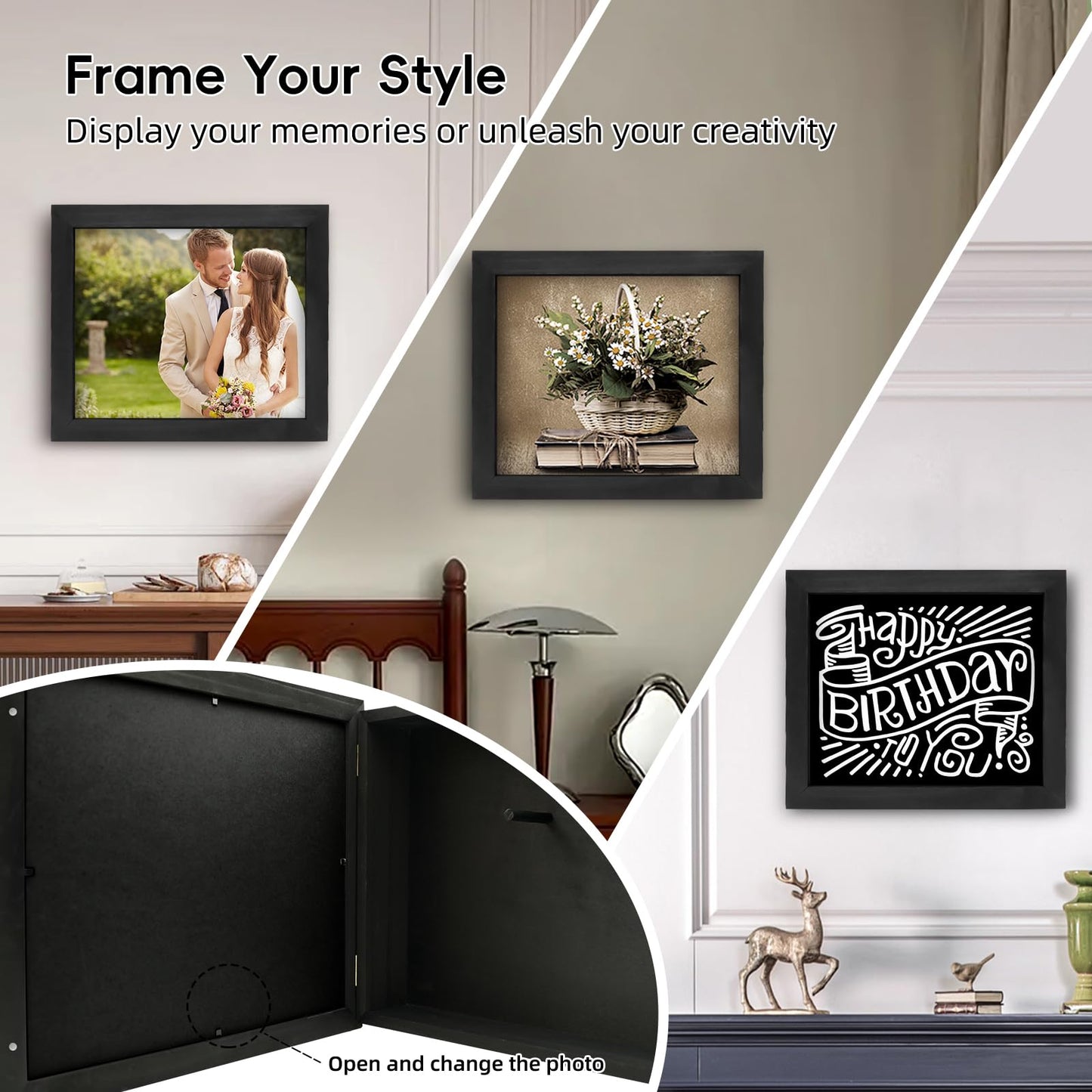 Dononr Hidden Gun Storage, Hidden Gun Safe for Pistols with Magnetic, Wooden Picture Frames for Handgun, Hidden Storage Gun Safe Home Furniture, Concealment Furniture Picture Frame Box, Black