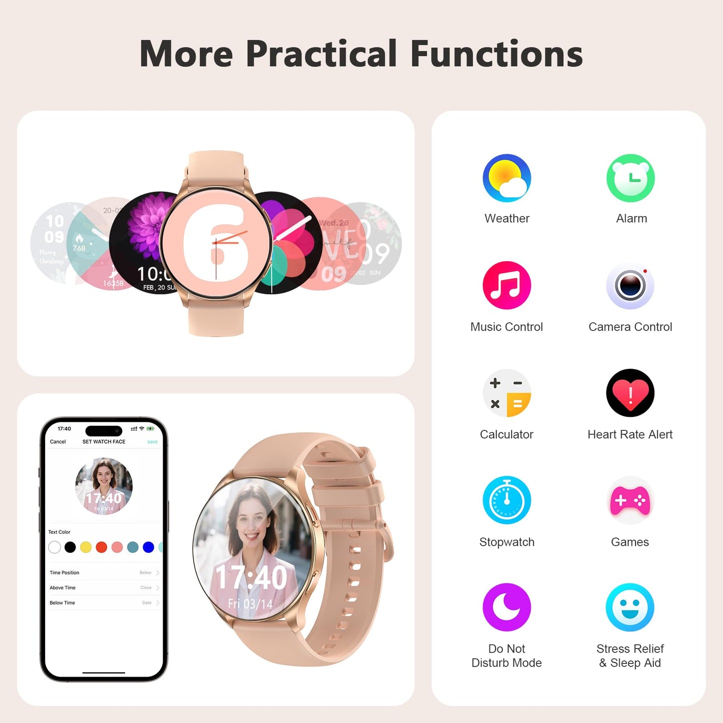 Blackview Smart Watch for Women(Make/Answer Calls), 1.43''AMOLED Touchscreen Fitness Tracker with 100+ Sports Modes, Heart Rate/SpO2/Sleep Monitor/2 Straps, Smartwatch for iPhone & Android