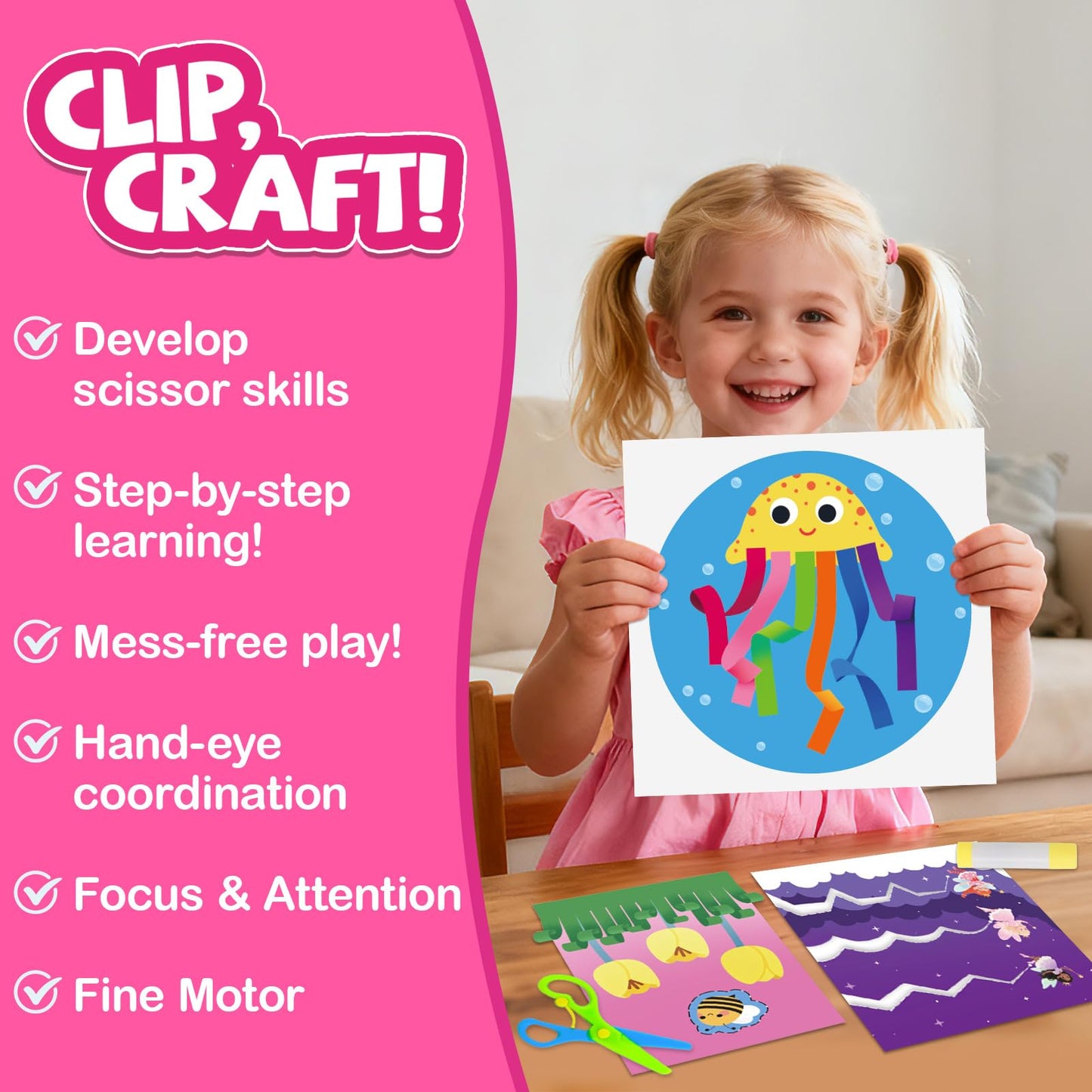 Toddler Scissor Skills Activity Book, Art Supplies and Crafts for Kids 4-6, Fine Motor Toys Game, 2 Safety Scissors, Easter Christmas Birthday Gifts for Kids Little Boys Girls, Preschool Snip Learning