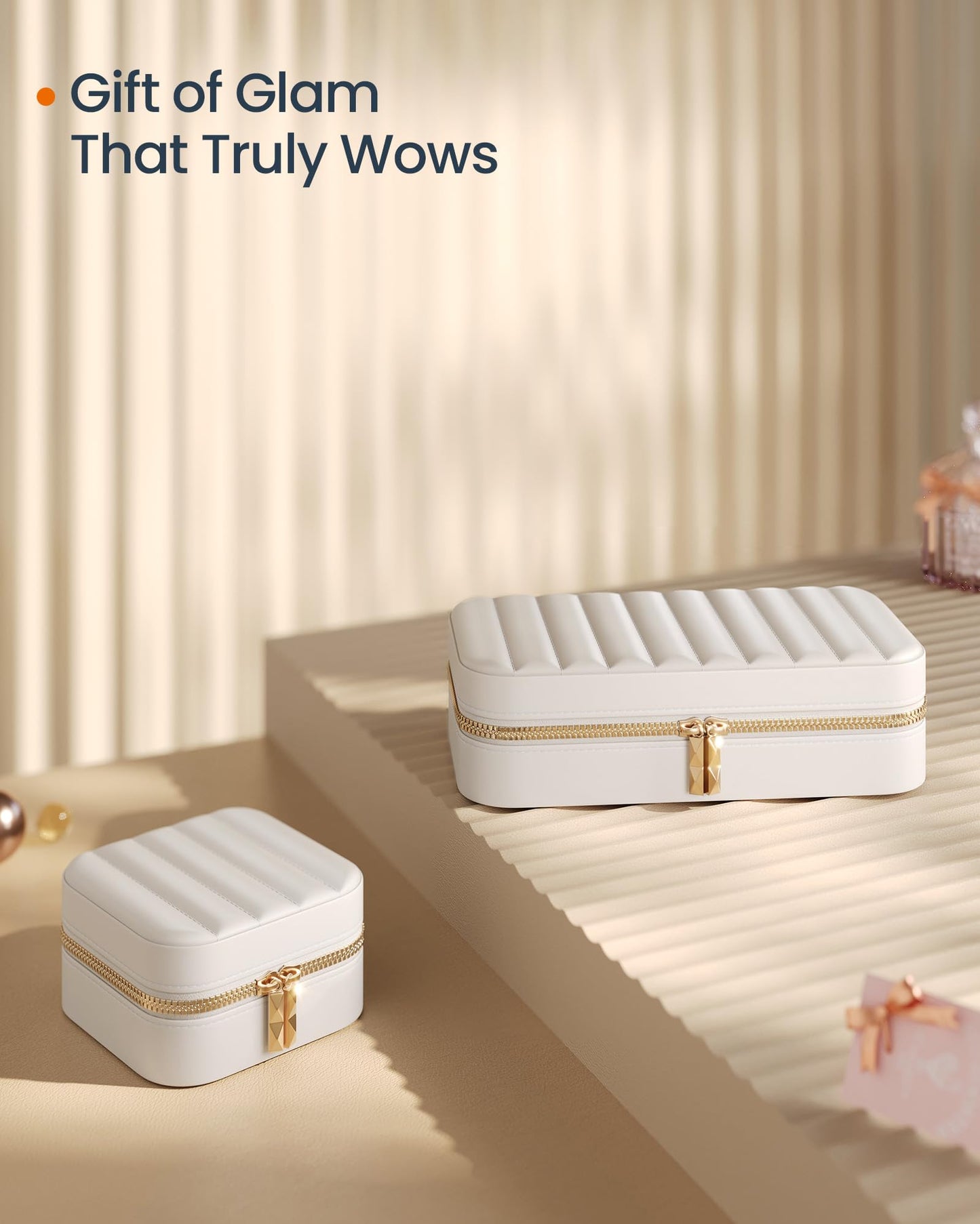 SONGMICS HOME Travel Jewelry Case, Travel Jewelry Box Organizer with Mirror, 4.1 x 8 x 2.4 Inches, Stitching, Portable, Gift Idea, Cloud White UJBC180W01