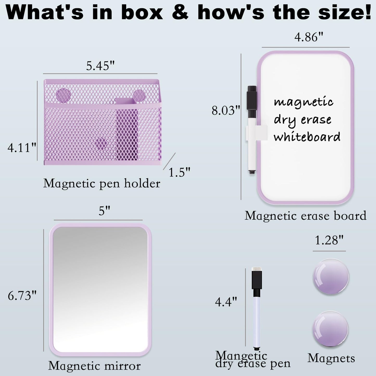 Svartur Locker Accessories for Girls with Magnetic whiteboard, Locker Mirror and Pen Holder, Pink Locker Decoration for School Locker, Back to School Essentials, Purple