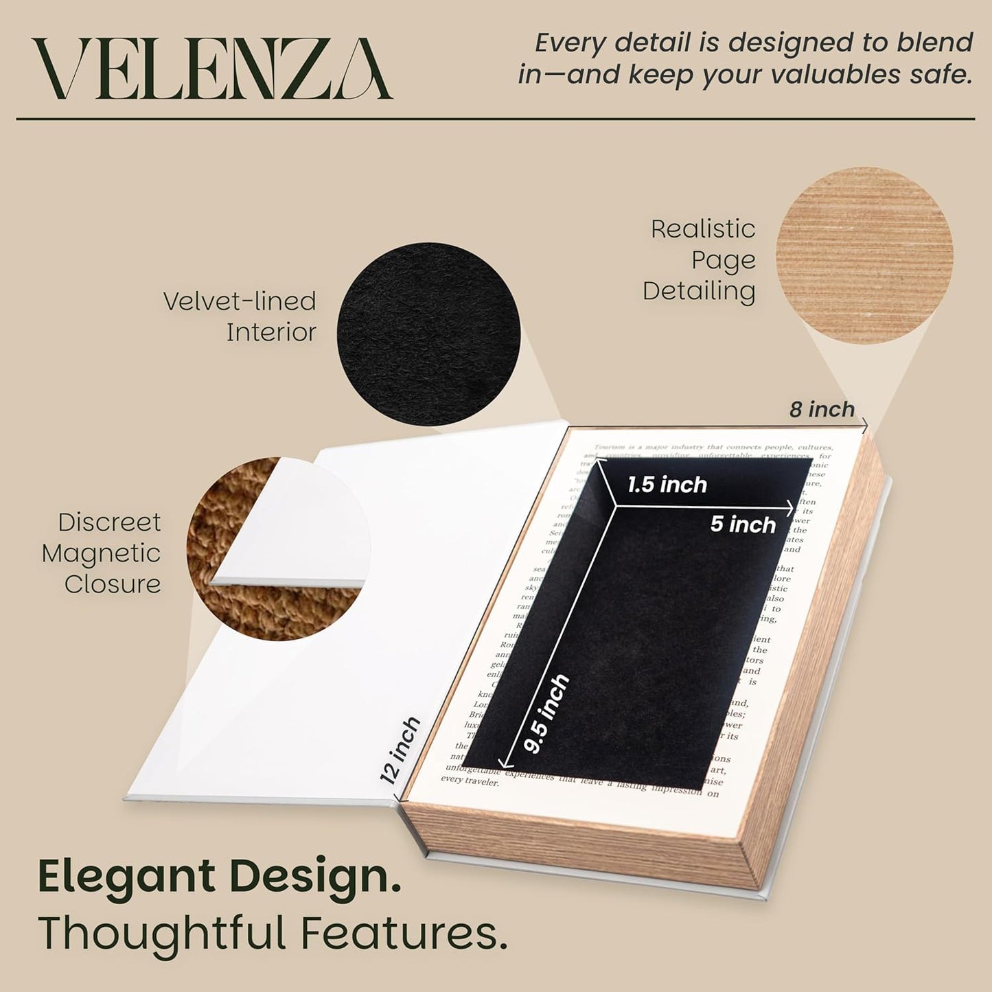 Velenza Rome Storage Book Box – Faux Books with Velvet-Lined Faux Book Storage Box Set for Keepsakes – Stylish and Functional Fake Decor Books – Travel-Inspired Home Décor (12 x 8 x 1.5 in)