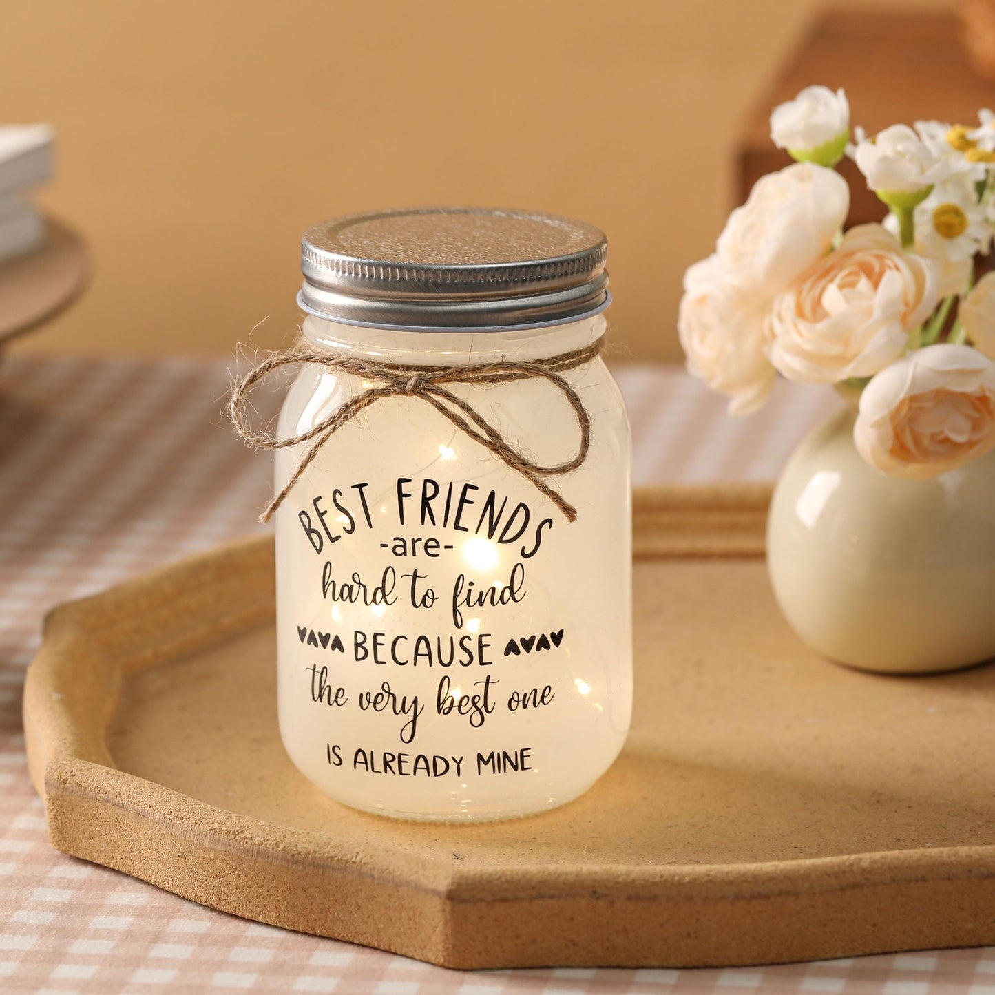 Friendship Gifts for Friend - Mason Jar Night Lights with 10 Warm Lights, Women Birthday Gift for Best Friends, BFF, Bestie Christmas Gift Idea