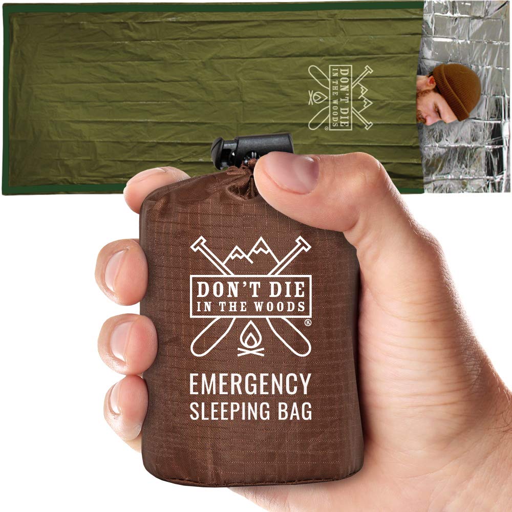 Don’t Die in The Woods - Emergency Sleeping Bag with Hood - Made with Extra Thick Thermal Mylar - Hiking Camping Blanket Survival Gear Essentials Tactical Car Disaster First Aid Kit (Green)