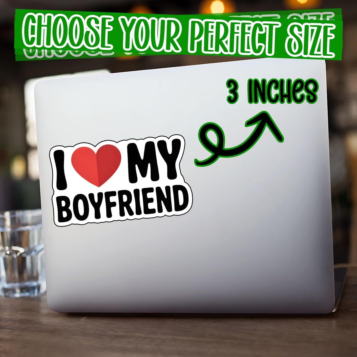 (3Pcs) I Love My Boyfriend Sticker Cute Romantic Heart Vinyl Decal for Couples, Waterproof Durable Sticker for Water Bottles, Laptops, Tumblers, Car Windows, Notebooks, Scrapbooks & Gifts 3x1.9