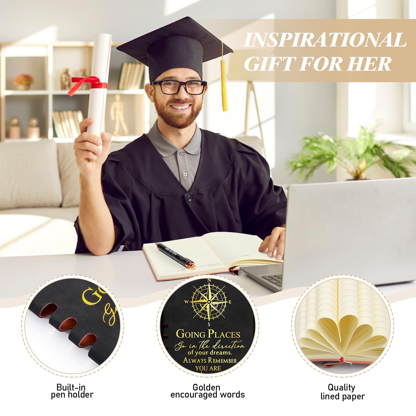 Resurhang 5 Pcs Class of 2026 Graduation Gift Set Inspirational Gifts for Graduation College Motivational Leather Journal Ballpoint Pen with Box for Senior Middle(Black)