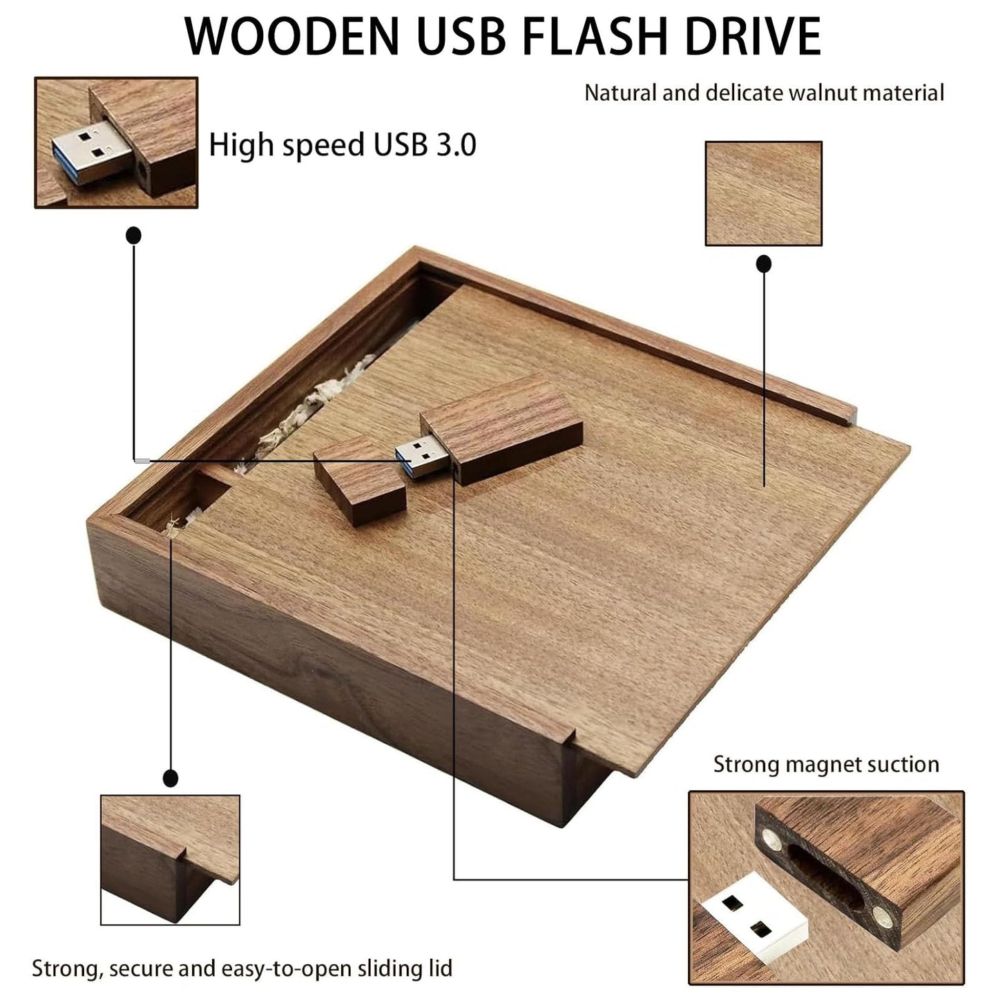 32GB USB 3.0 Wedding USB Flash Drive with Wooden Gift Box TATMOHIK Wood Thumb Drive for Storing Photos Walnut Wooden Jump Drive for Keepsakes for Anniversary/Birthday/Photographer/Wedding