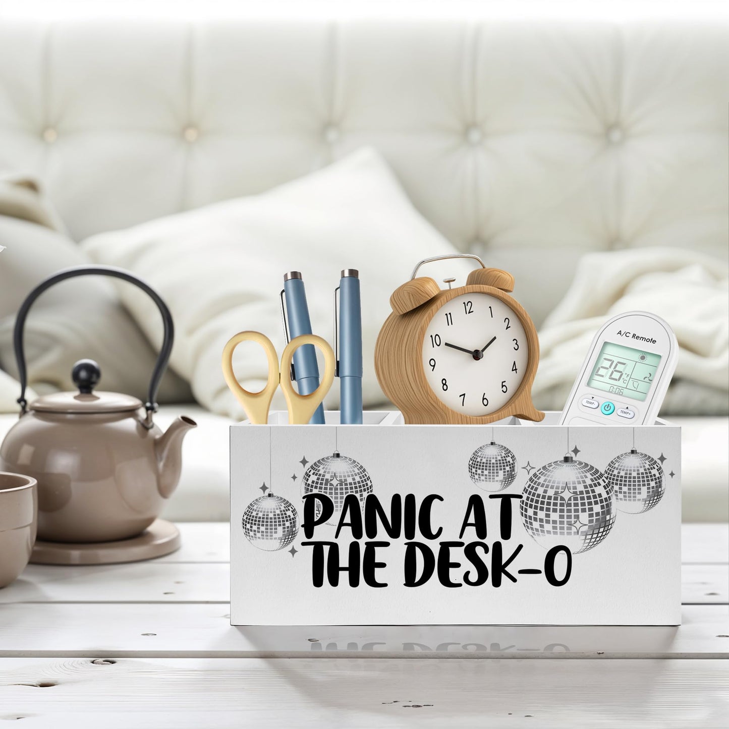 FITIE Funny Trendy Disco Ball Pencil Pen Holder for Desks, Panic at the Desk-O Mental Health Wooden Pencil Holder Organizer for Home Office Desk Accessories, Office Humor Gifts for Women