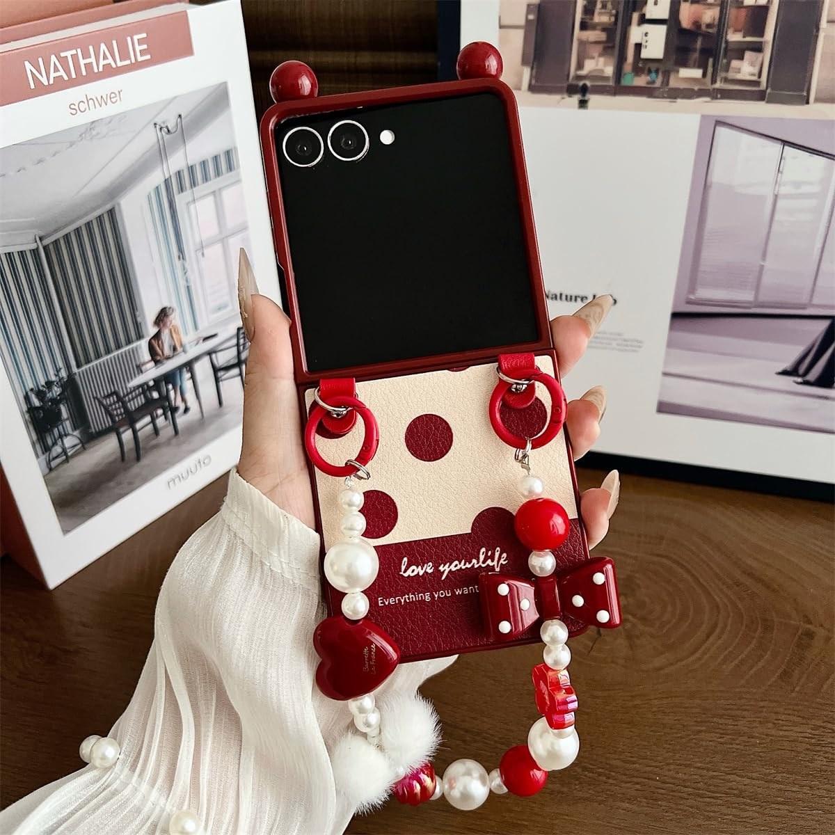AOLABOKY Cute Phone Case for Samsung Galaxy Z Flip 7,Fashion Polka dot Back Cover Design Galaxy Z Flip7 with Wrist Chain for Women Men (A)