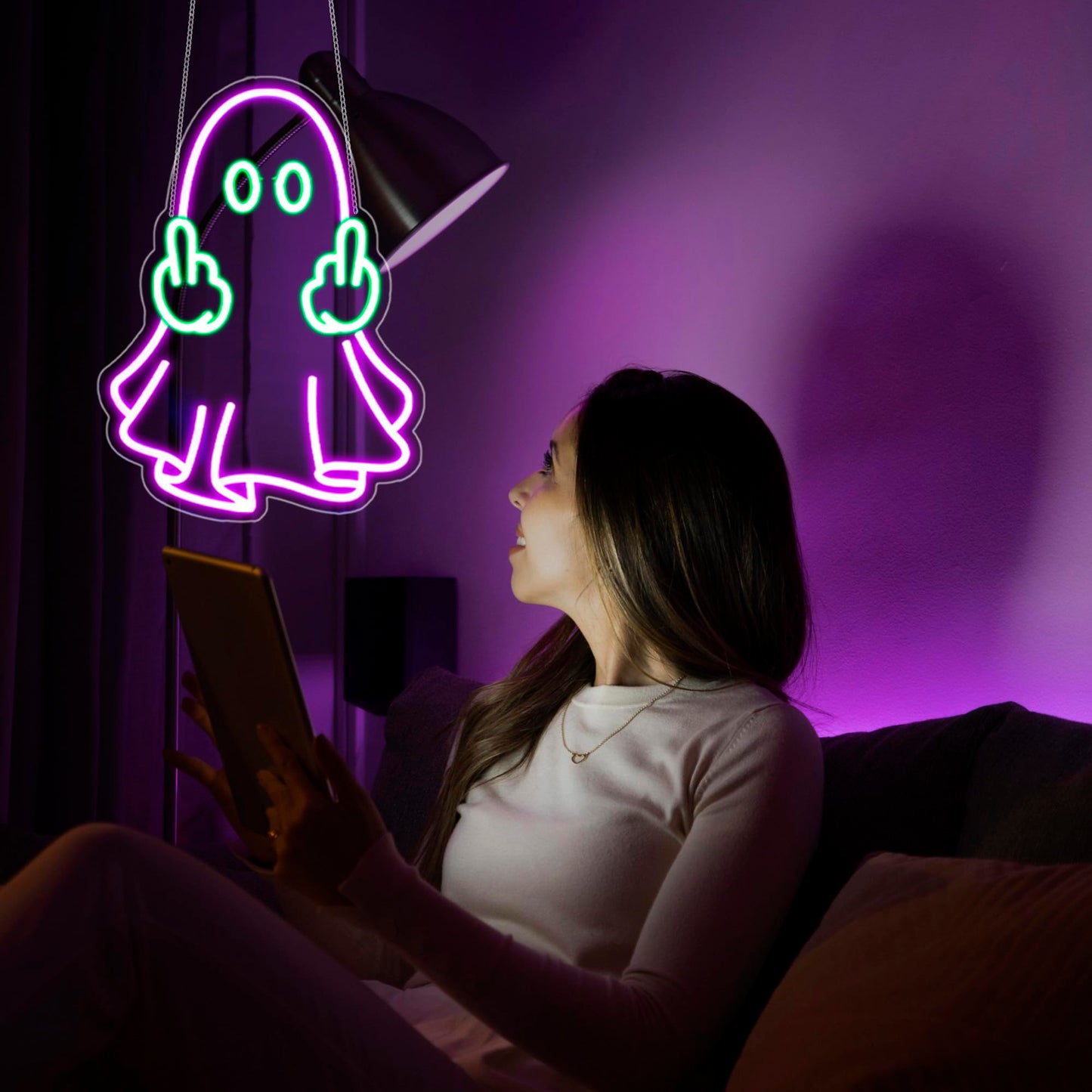 Neon Sign - HSJNJKFU Neon Signs for Wall Decor Purple Led Sign for Halloween Party Decor Gift - Purple Green Led Light Sign USB Powered