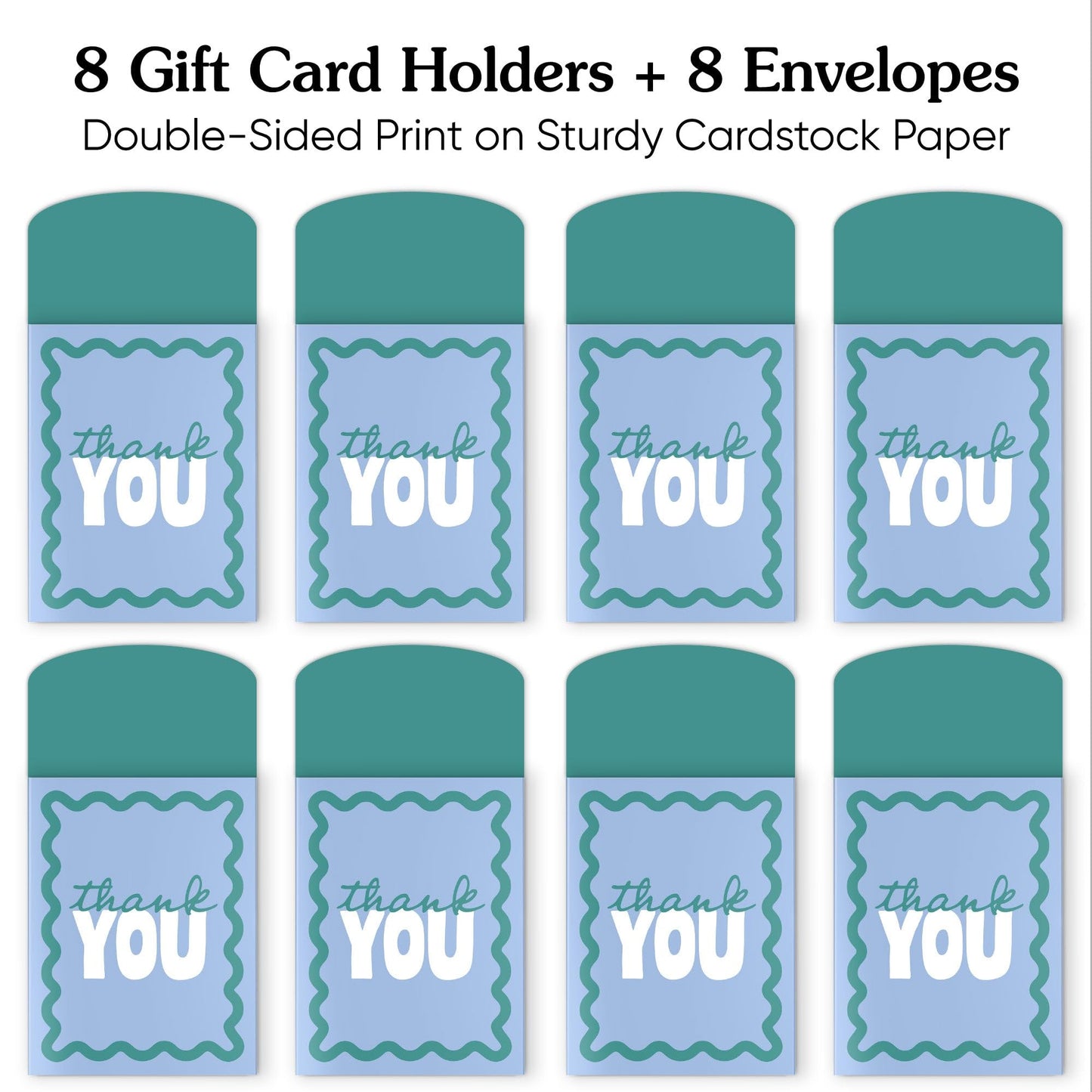 Big Dot of Happiness Blue and Teal Wavy Thank You Gift Card Holders with Envelopes, Cash Money Holders and Gift Card Sleeves, Retro Stationery Nifty Gifty Pack - Set of 8