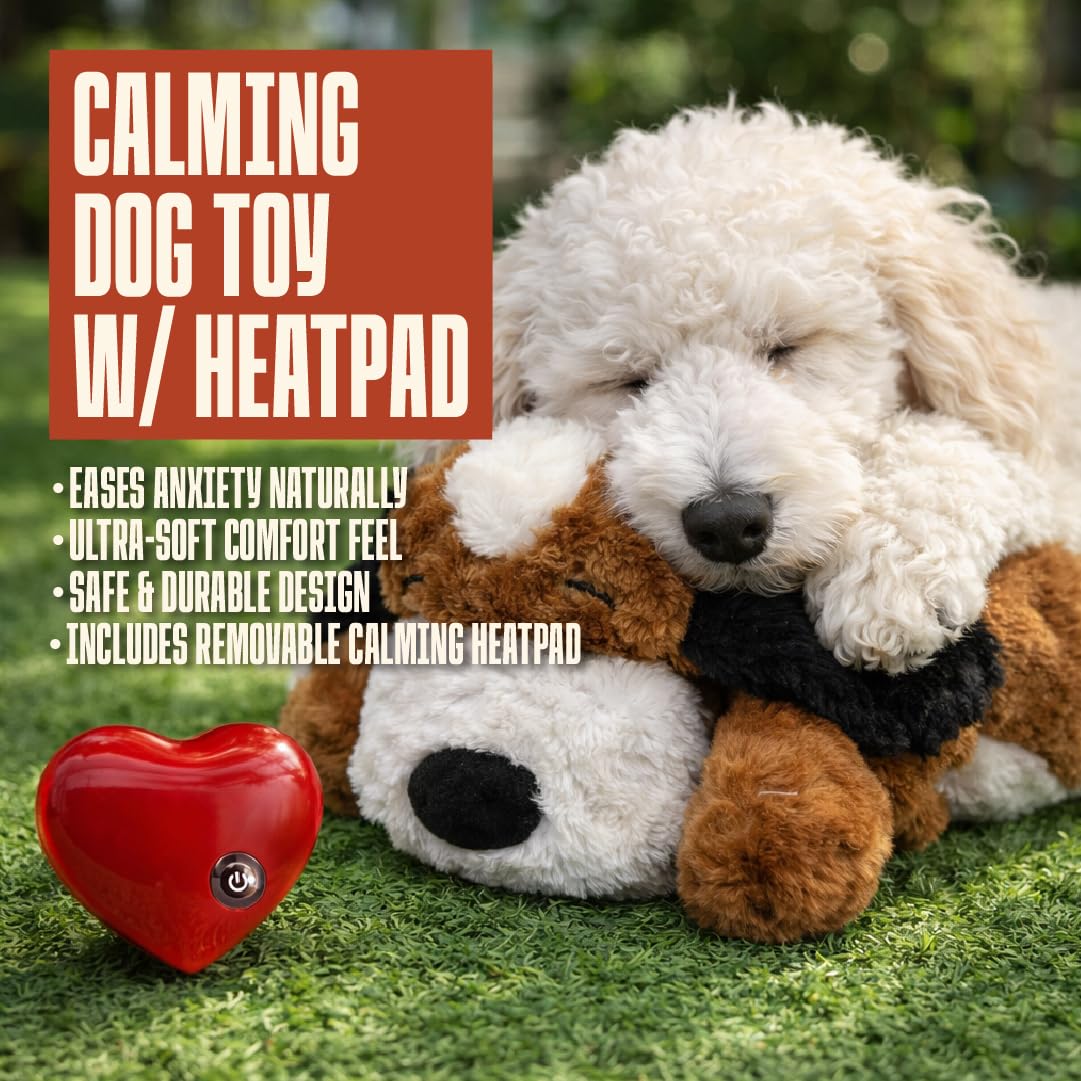 VeroPet 3-in-1 Pet Anxiety Relief Toy Set with Heartbeat Real-Feel Simulator and Warming Heat Pad, Soft Plush Snuggle Companion for Dogs and Small Animals, 11.8 Inch, Polyester Cotton Blend
