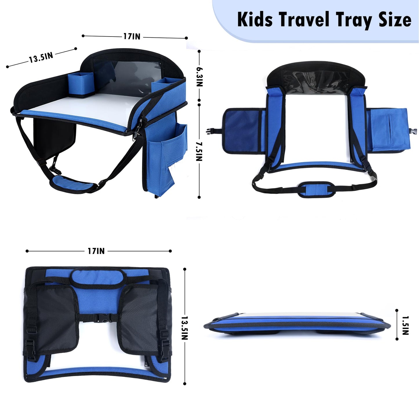 WENRENER Kids Travel Tray for Car Seat, Toddler Road Trip Essentials With Drawing Kit, Travel Activities Must Haves (Navy Blue-2PCS)