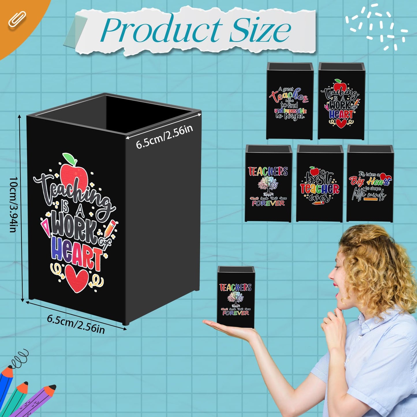 Cholemy 10 Pack Teacher Appreciation Gifts Bulk Pencil Holders Acrylic Pen Holder Desk Organizer Pencil Cup Containers for School Office Home Supplies Christmas Teacher Gifts(Black)