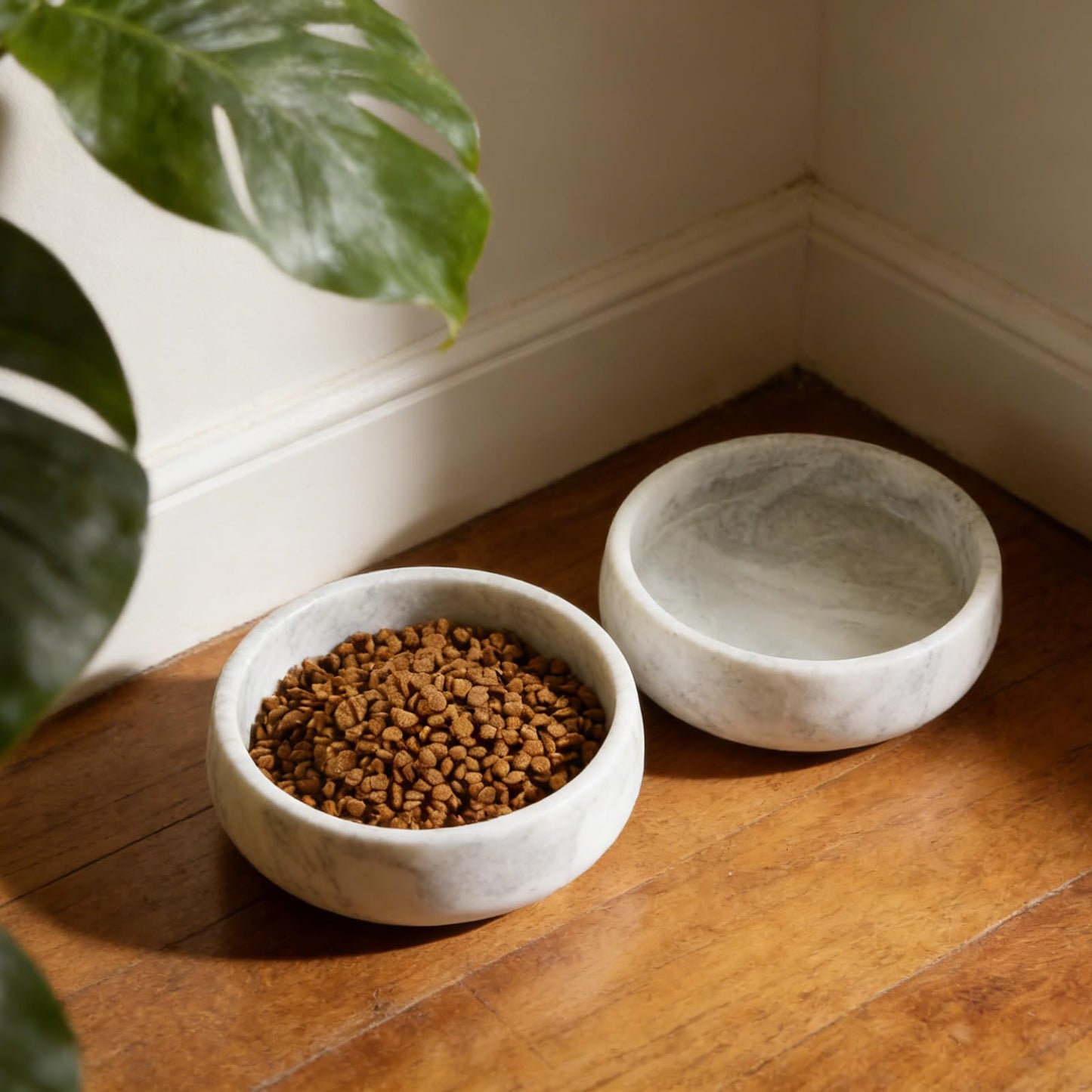 Karibiber Marble Dog Bowl, 5lbs Non-Slip Cat and Dog Food Bowl Dish, Non-Tipping Weighted Puppy Pet Dish, Grey Stone Durable Food and Water Bowls, Easy to Clean, Holds 4 Cups