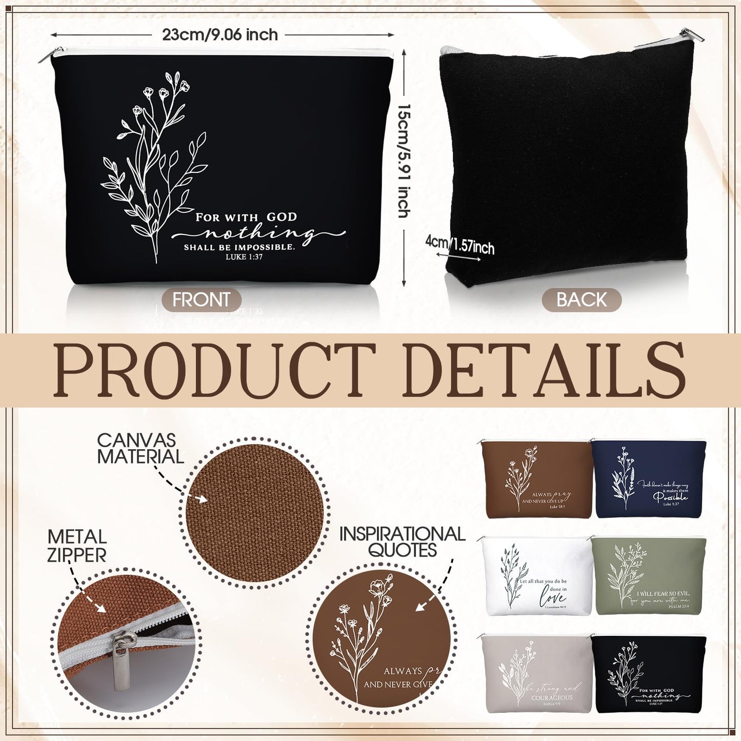 Fumete 6 Sets Christian Appreciation Gift for Women Bible Verse Flower Makeup Bag Gifts Religious Coffee Cup with Handle Bamboo Lid Straw Mini Compact Mirrors for Mothers Day Church Coworker