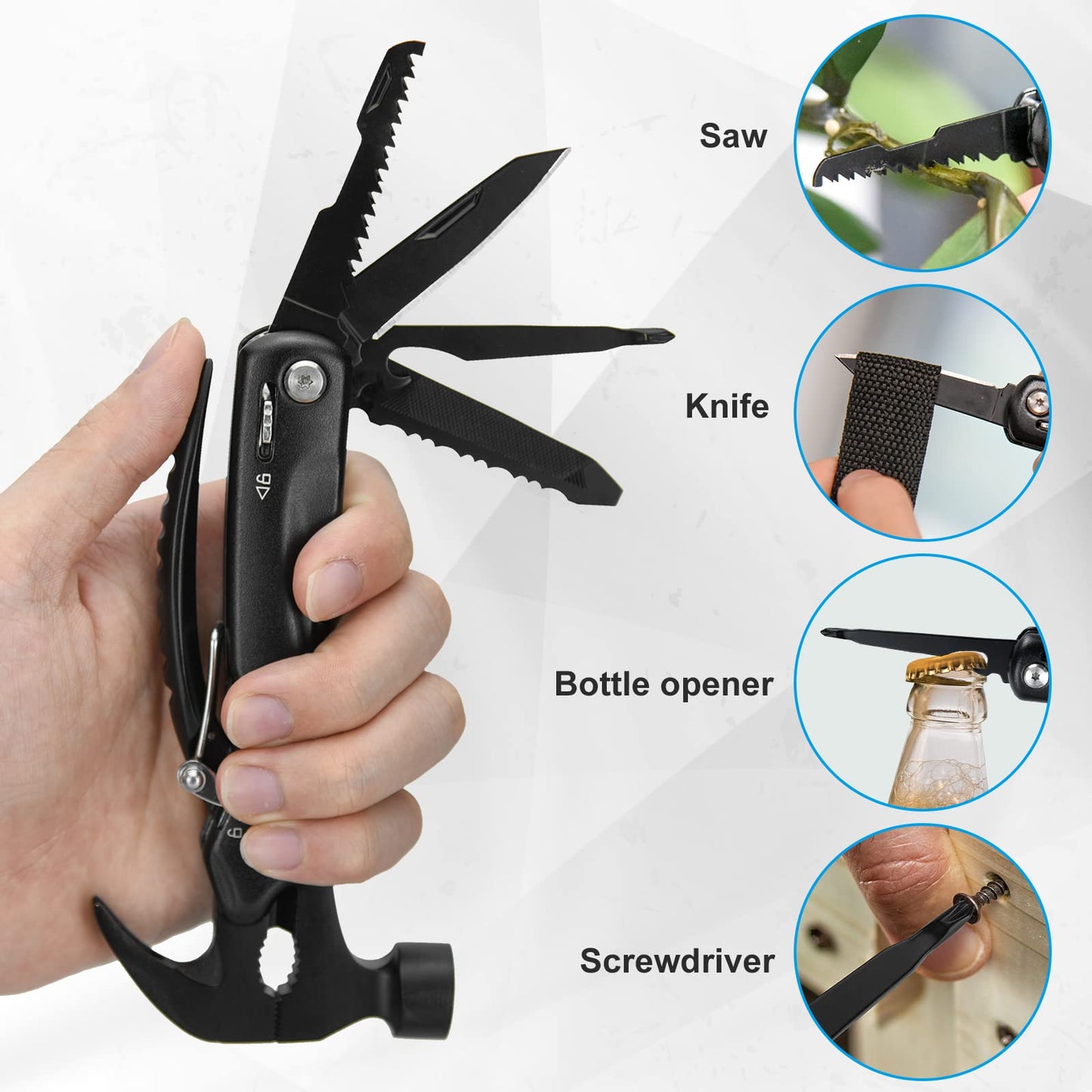 BIIB Gifts for Men, 12 in 1 Hammer Multitool, Fathers Day Mens Gifts for Husband Dad, Anniversary Birthday Gifts for Men, Fathers Day Dad Gifts from Daughter Son, Camping Essentials Survival Gear Tool