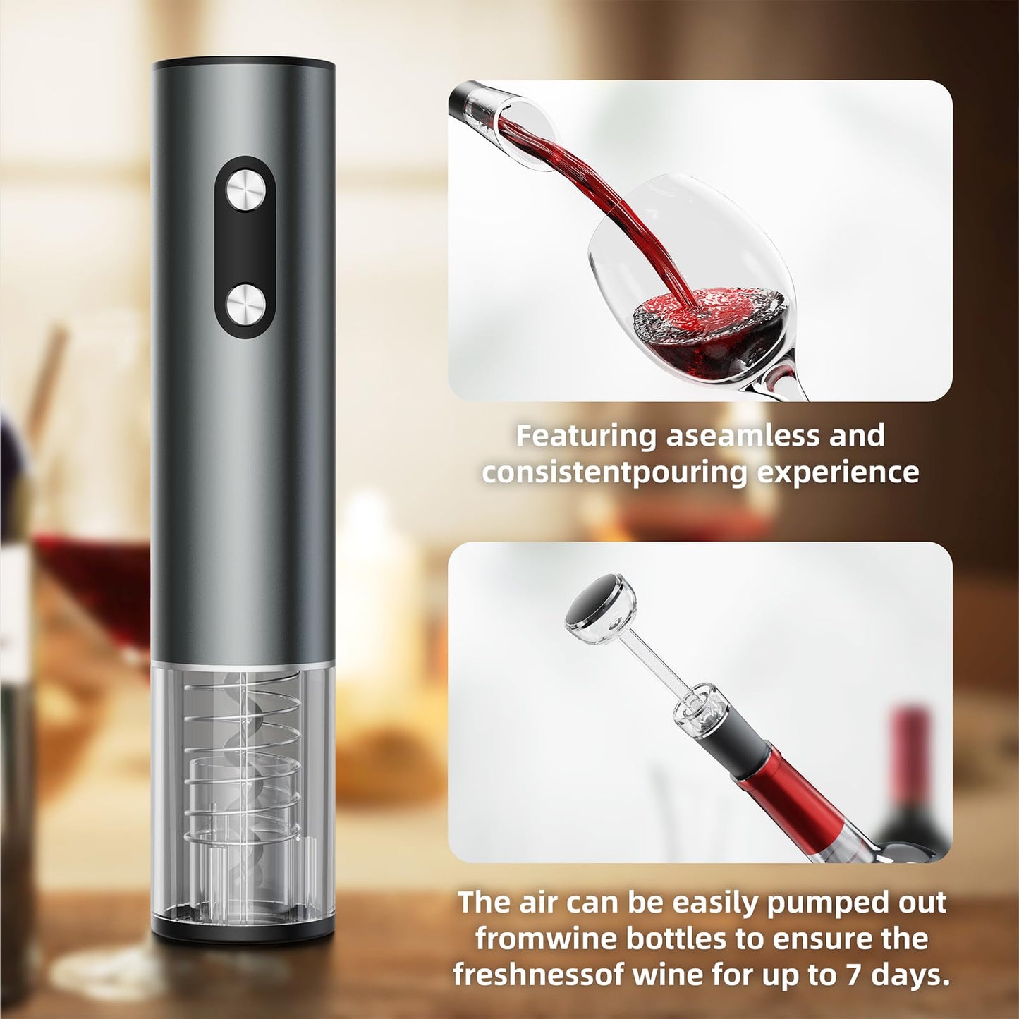 Newise Rechargeable Electric Wine Opener Gift Set: Wine Opener, Aerator, Vacuum Stoppers & Foil Cutter - Wine Lovers Gifts for Women Men, Mom
