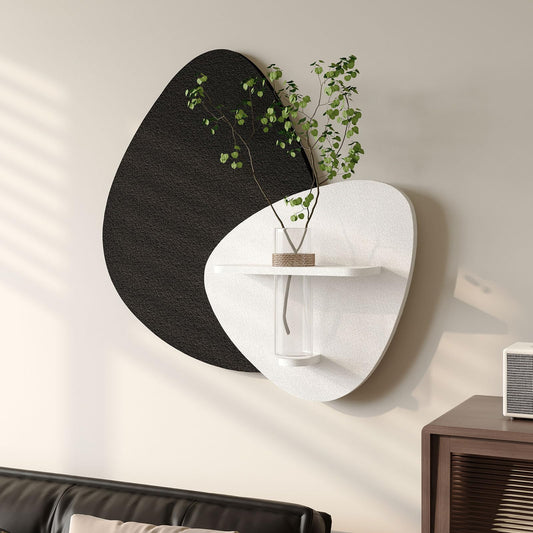 Cuspin 3D Textured Black and White Wall Art with Vase and Shelf, Minimalist Abstract Japandi Paintings Wall Decor, Modern Artwork for Living Room Dining Bedroom Hallway Office Bathroom Home Decor