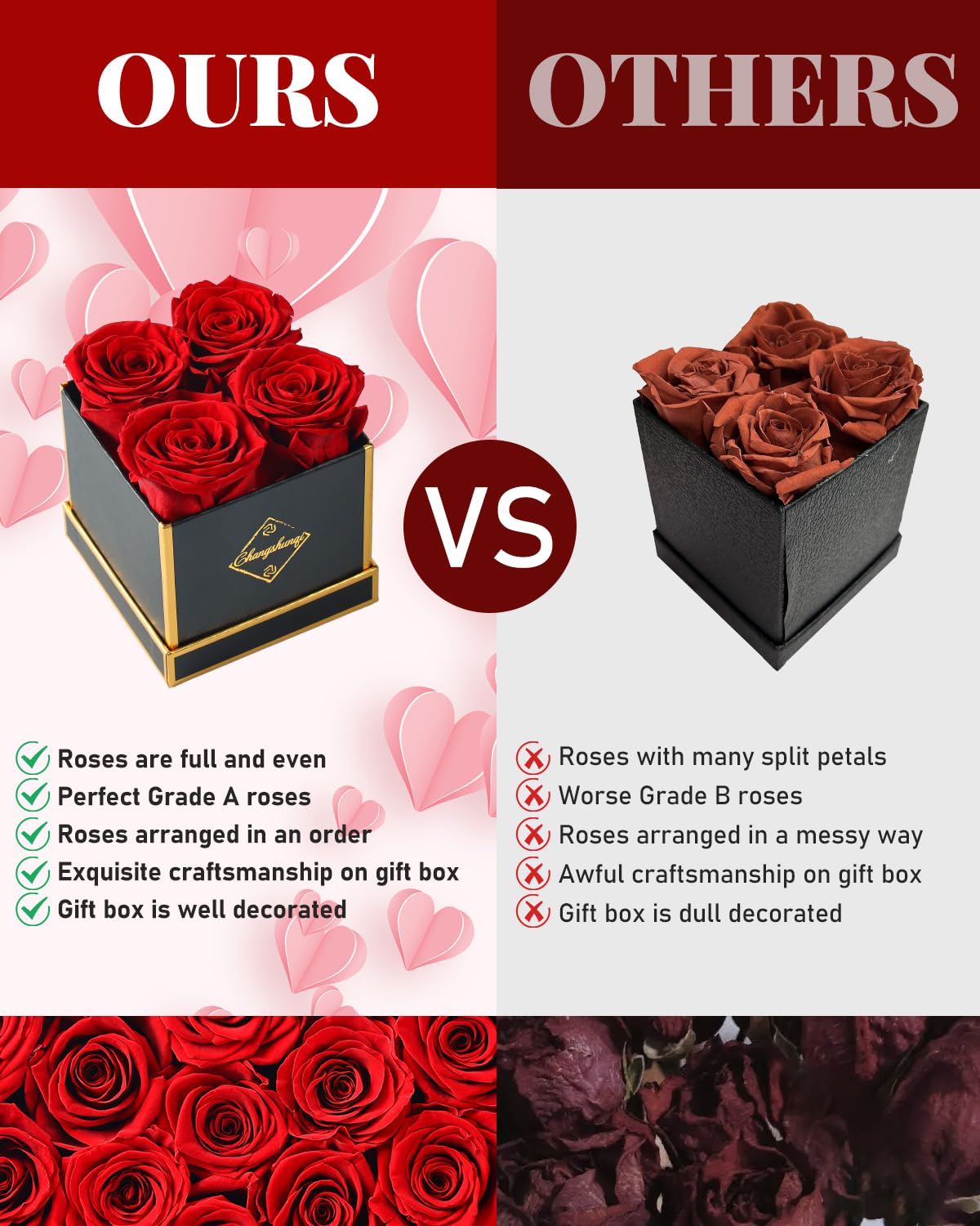Changshunqi Forever Flowers, Preserved Roses in a Box, Eternal Rose Flowers for Delivery, Forever Preserved Roses for Her Women Wife Christmas Birthday Mothers Flower for Mom Womens Girlfriend