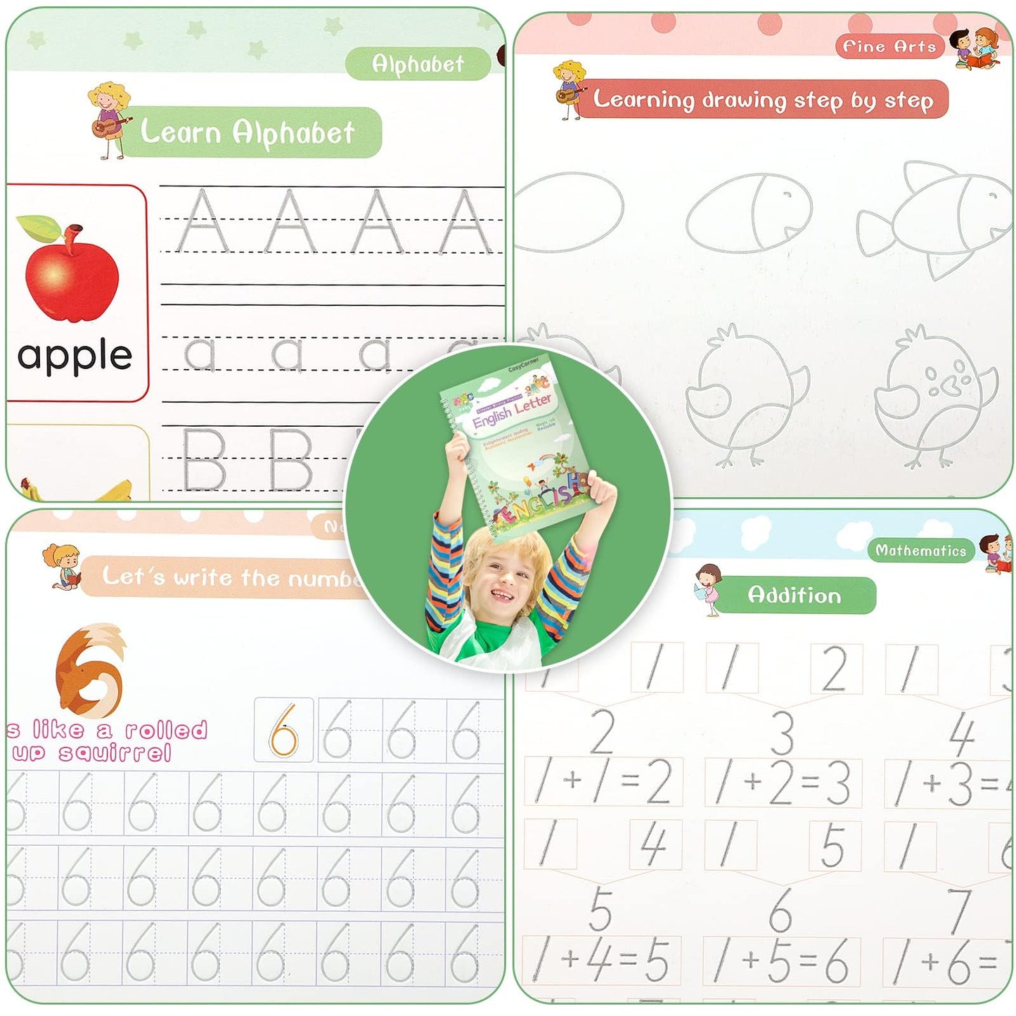 ASIGN Magic Ink Copybooks for Kids Reusable Handwriting Workbooks for Preschools Grooves Template Design and Handwriting Aid Gifts for kids (5)