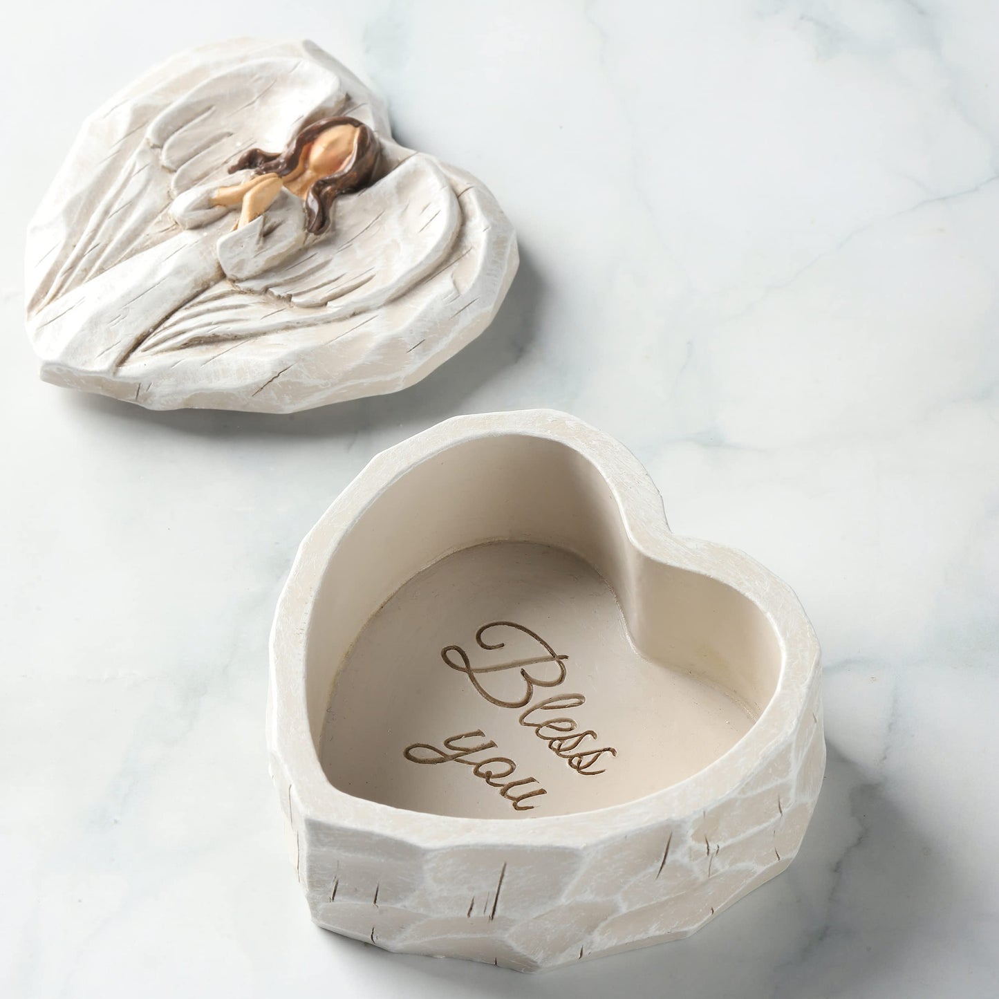 Hodao Angel Jewelry Box - Mothers Day Gifts for Mom Grandma, Heart Shaped Sculpted Keepsake Box with Guardian Angel Figurine, Religious Spiritual Gift for Women Friends