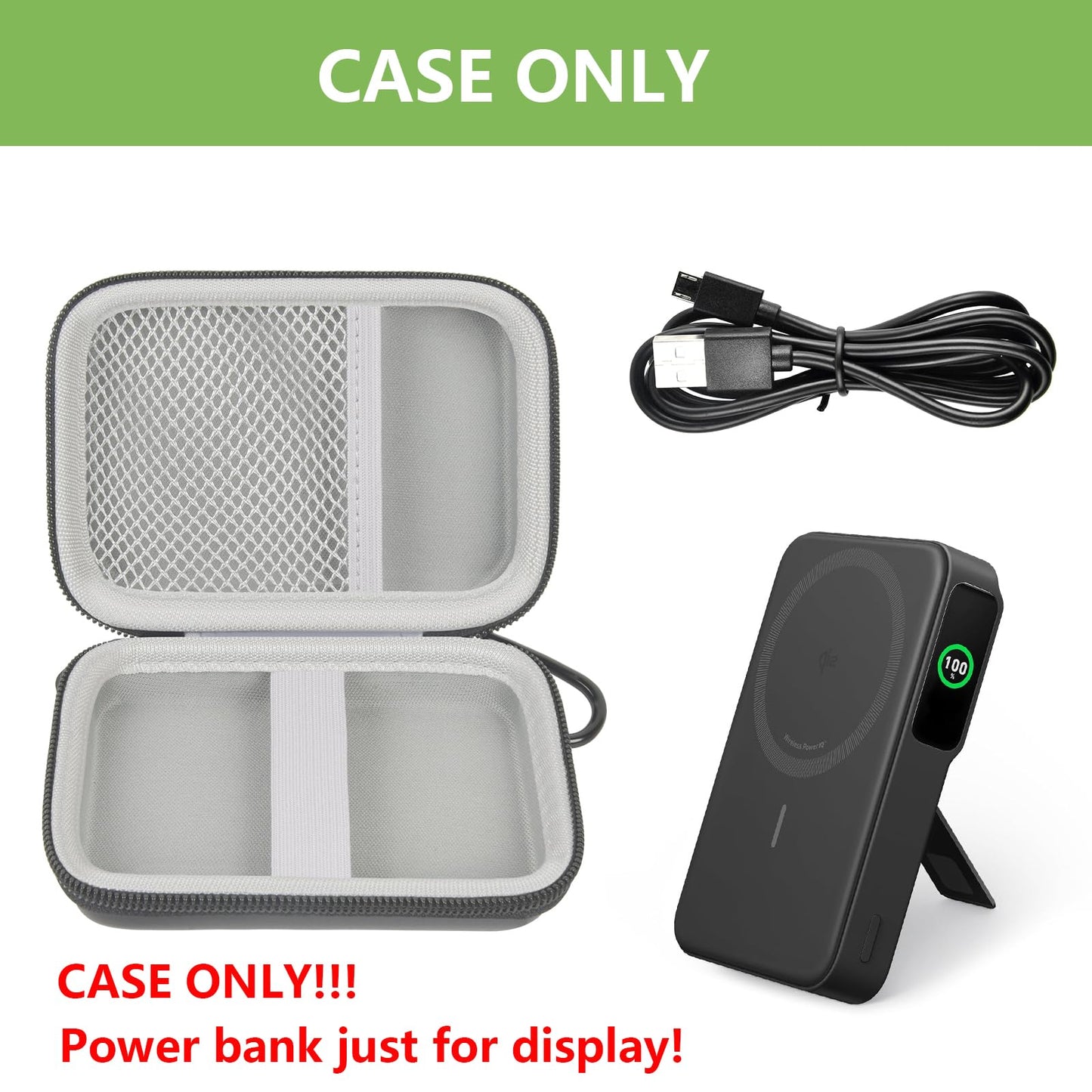 Portable Charger Case Compatible with Anker MagGo Power Bank (10K) 15W MagSafe Battery Pack, Storage Holder for 633/622/621/321/A1654 10000mAh 5000mAh Cell Phone Power Delivery - Carrying Bag Only