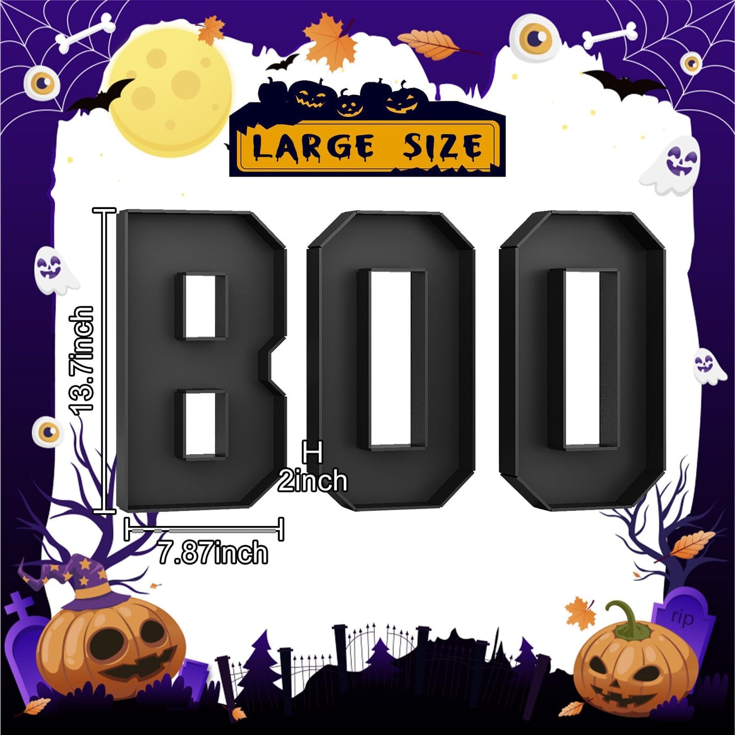 BOO Cardboard Letters for Halloween Party Decorations, 13.7 Inch Charcuterie Letters Fillable Black Paper Mache Letter Trays for Chocolate Candy Food Display Letter Box for Halloween Party Decorations