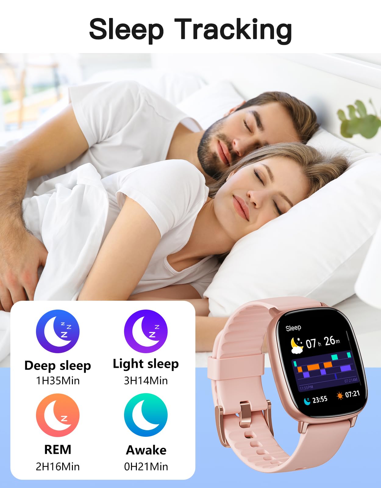 HUAKUA Smart Watches for Women with GPS Built-in, Answer/Make Calls, 1.95" Smartwatch for iPhone/Android Phones, Fitness Watch with Heart Rate/Sleep Monitor 100+ Sports Modes IP68 Waterproof (Pink)