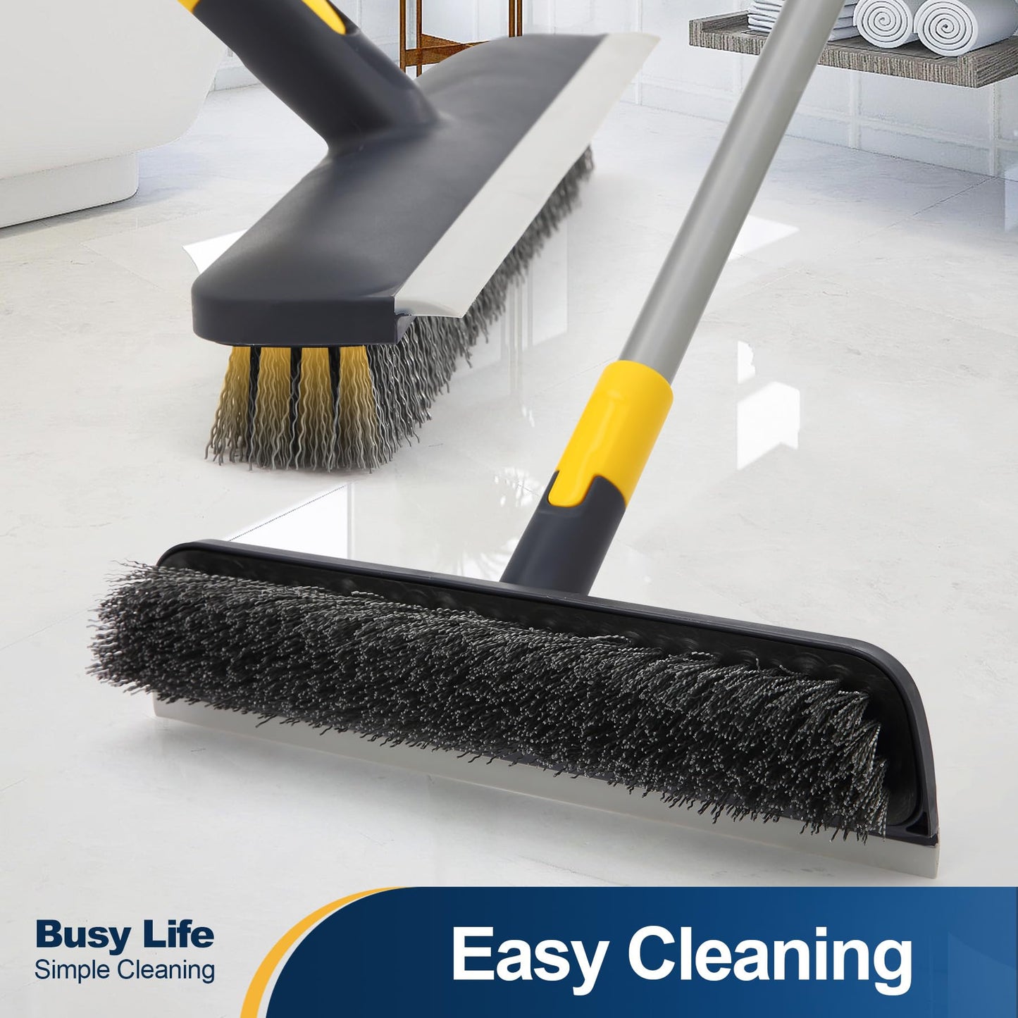 Yocada Floor Scrub Brush Telescopic Handle 2 in 1 Scrape Brush Stiff Bristle Shower Scrubber for Cleaning Patio Bathroom Garage Kitchen Wall Deck Tub Tile 55.9 inch Tall
