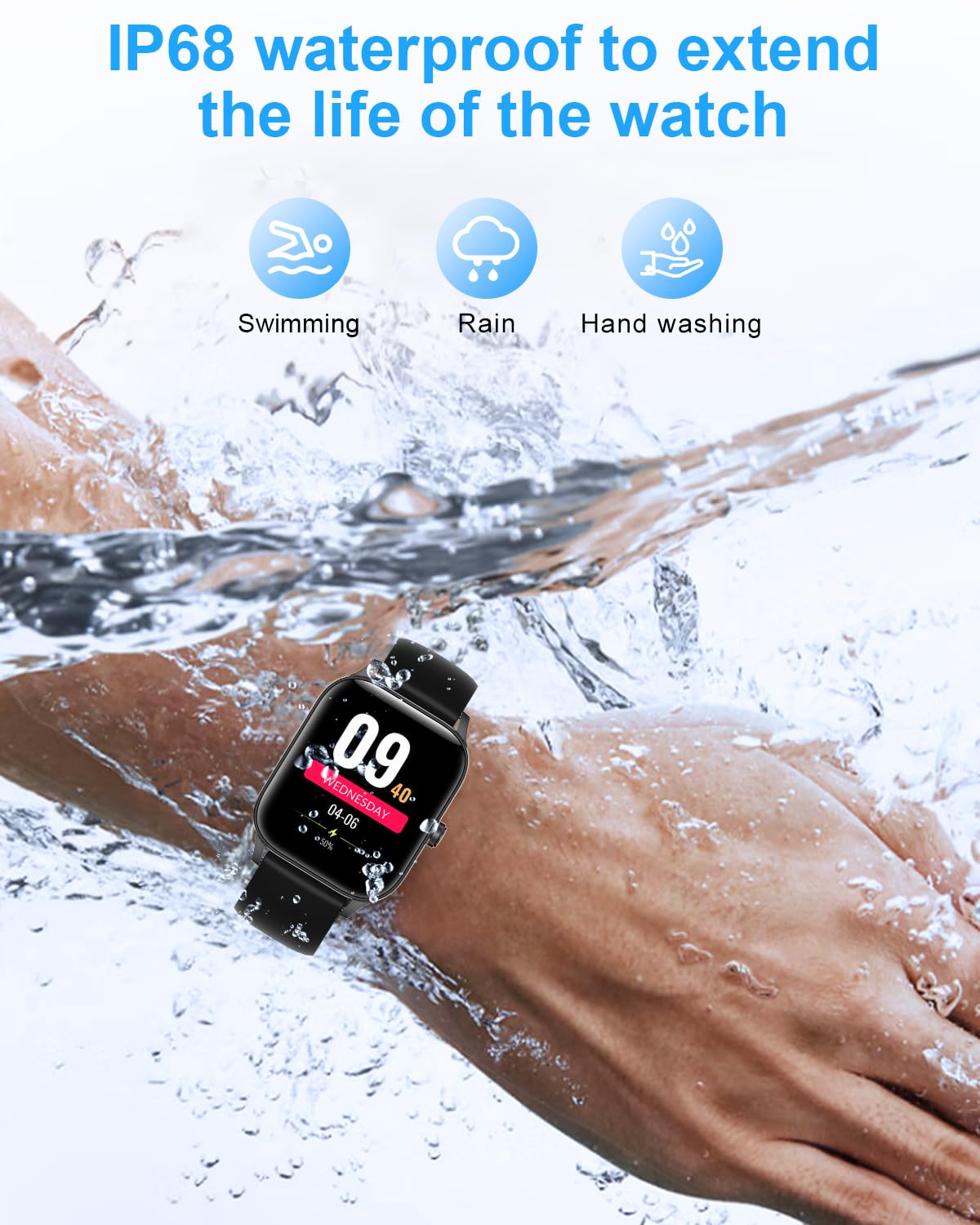 Smart Watch for Men Women, 1.85"HD Fitness Tracker (Answer/Make Call/Messages),130+ Sport Modes with 24/7 Heart Rate/Sleep Monitor/Pedometer, IP68 Waterproof, Smartwatche for Android&iOS (Black)