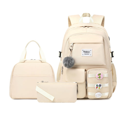 Wadirum Women Casual Backpack Set Girl School Bookbag Set Cute Laptop Ruaksack Beige