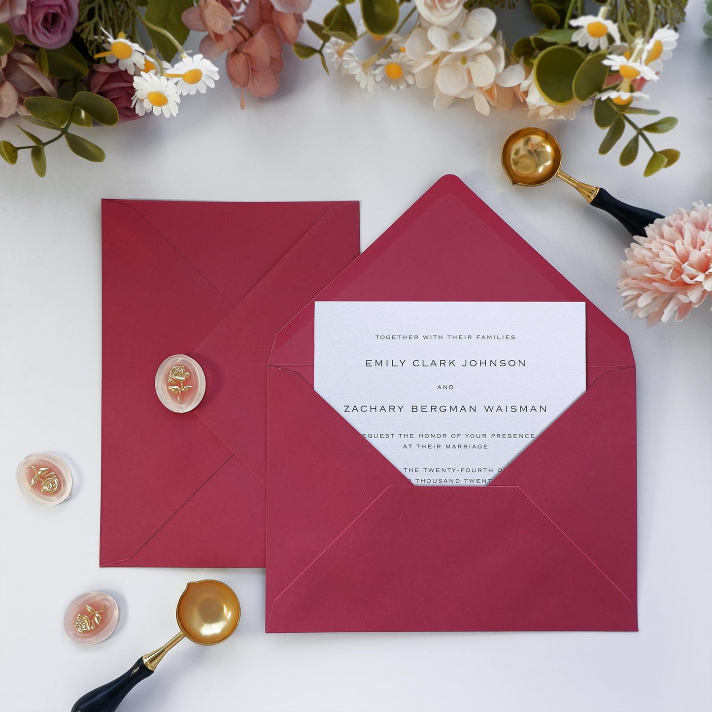 JAGERGREEN 50 Pack 5x7 Envelopes Letter Size, Red A7 Envelopes Self Seal for Wedding Invitation, Envelope 5.4x7.6 for Greeting Cards, Photos, Baby Shower, Graduation, Thank You Cards, Announcements