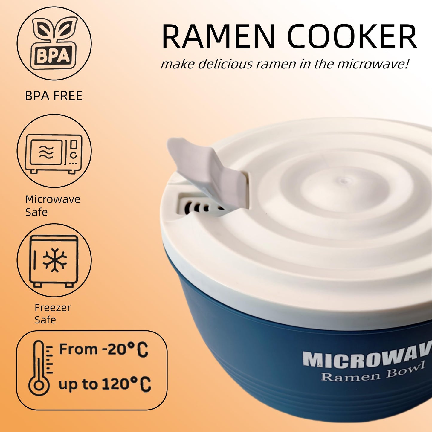 Layron Large Ramen Bowl, Ramen Noodle Bowls Microwavable 45 oz, Ramen Cooker, Microwave Pasta Cooker, Ramen Bowl Microwave Gift for College Boys Girls Male Female Dorm Room (blue)
