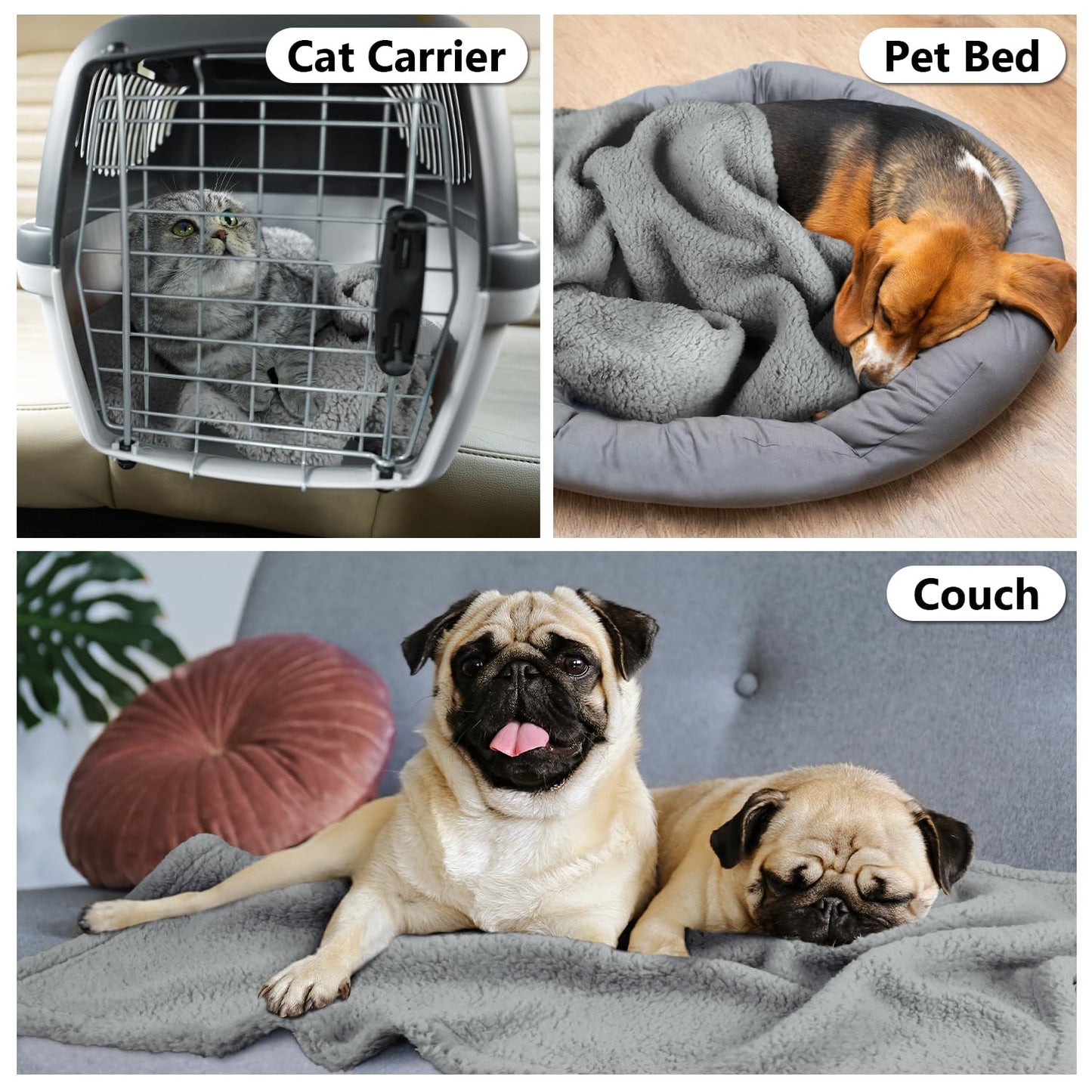 furrybaby 1 Pack 2 Puppy Blankets for Medium Dogs Super Soft Premium Sherpa Pet Calming Blankets for Cat Bed Couch Car and Indoor Washable Fleece Dog Blankets(32"x40", Grey&Grey)