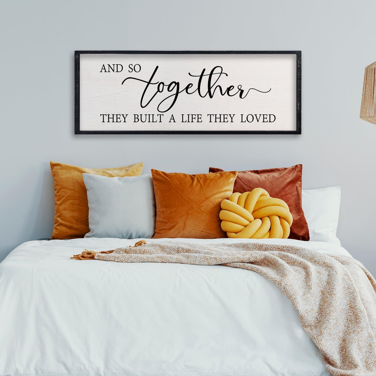 comurdyo Love Quote Wall Art And So Together They Built A Life They Loved Sign 32×12 Inch for Master Bedroom Over the Bed Living Room Farmhouse Rustic Wood Framed Wall Hanging Decor (Black)
