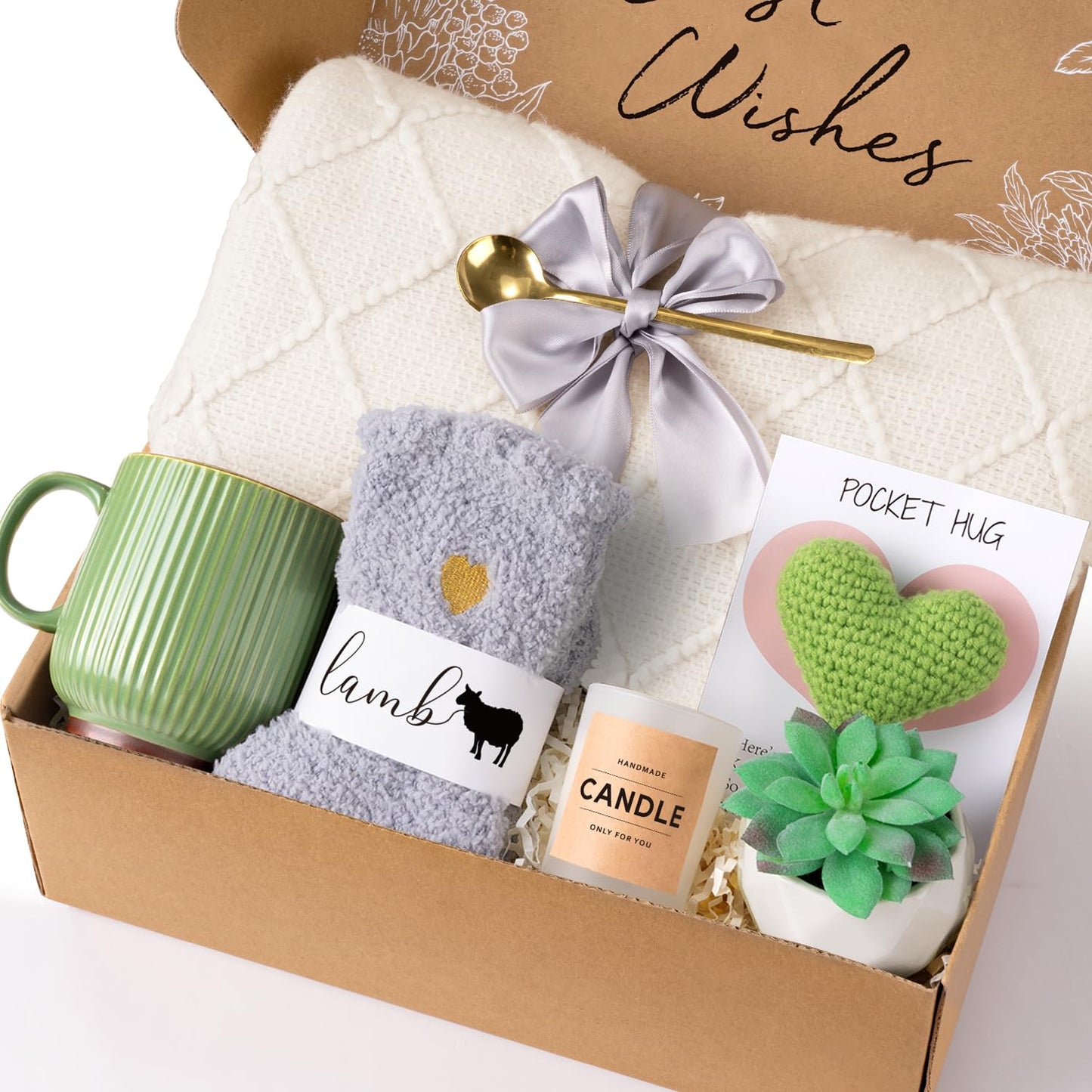 Mothers Day Gifts for Mom, Get Well Soon Self Care Package Box for Women, Birthday Gift Thinking of You Inspirational Sympathy Basket Sending Hug Feel Better Box for Wife Friend Sister (Ivory)