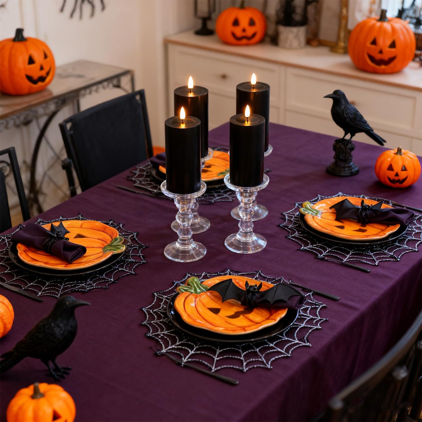 Lezonic Black Flameless Candles with Remote, LED Battery Operated Flickering with Timer, 4 Pack Glossy Wax Drips Design Real Wax Pillar for Halloween Decor, Centerpiece, Birthday Gifts (4/5/6/8 Inch)