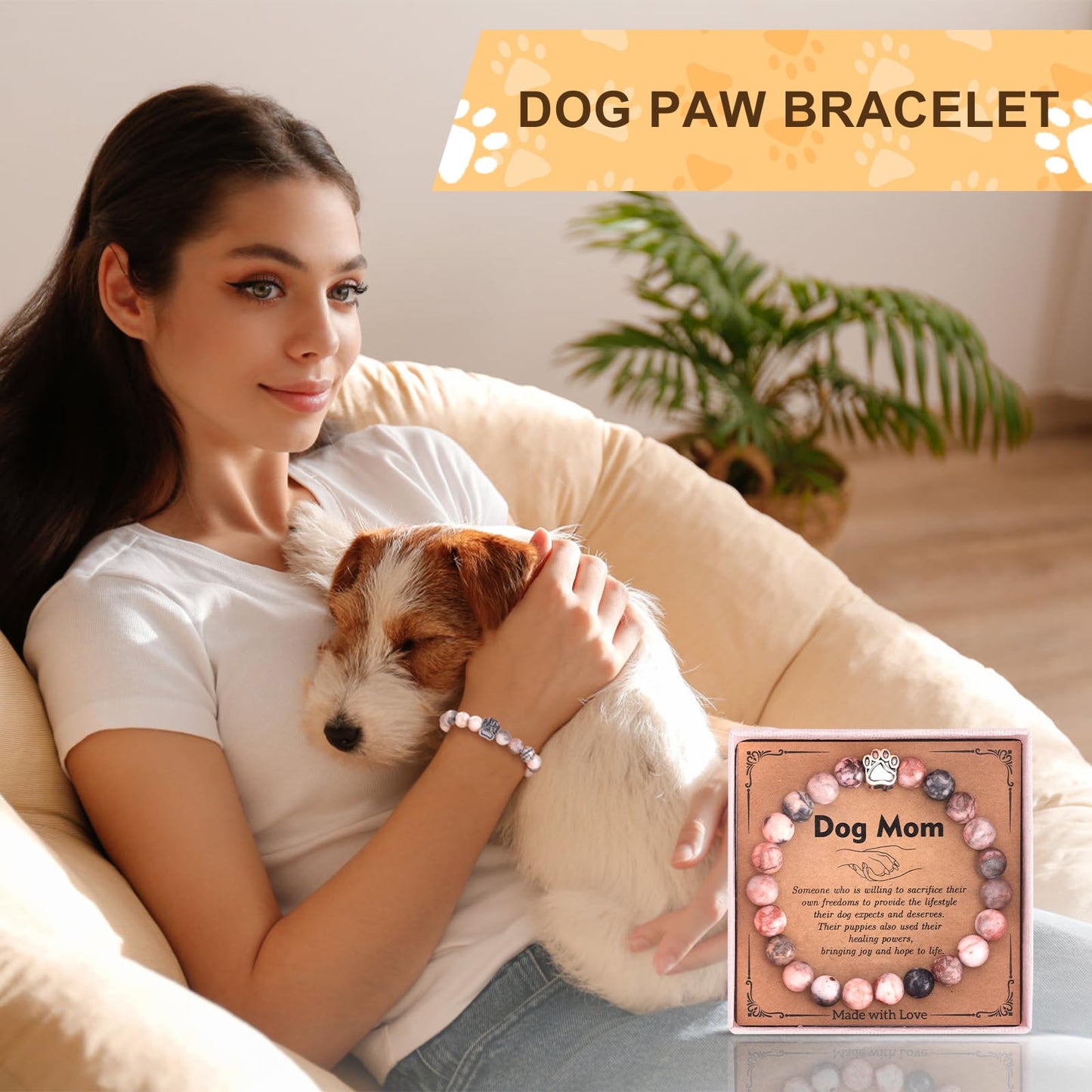 Dog Mom Dog Lover Gifts for Women, 20oz Wine Tumbler Set with Makeup Bag & Natural Stone Paw Bracelets & Socks for Women - Perfect for Birthdays, Mothers Day & Christmas
